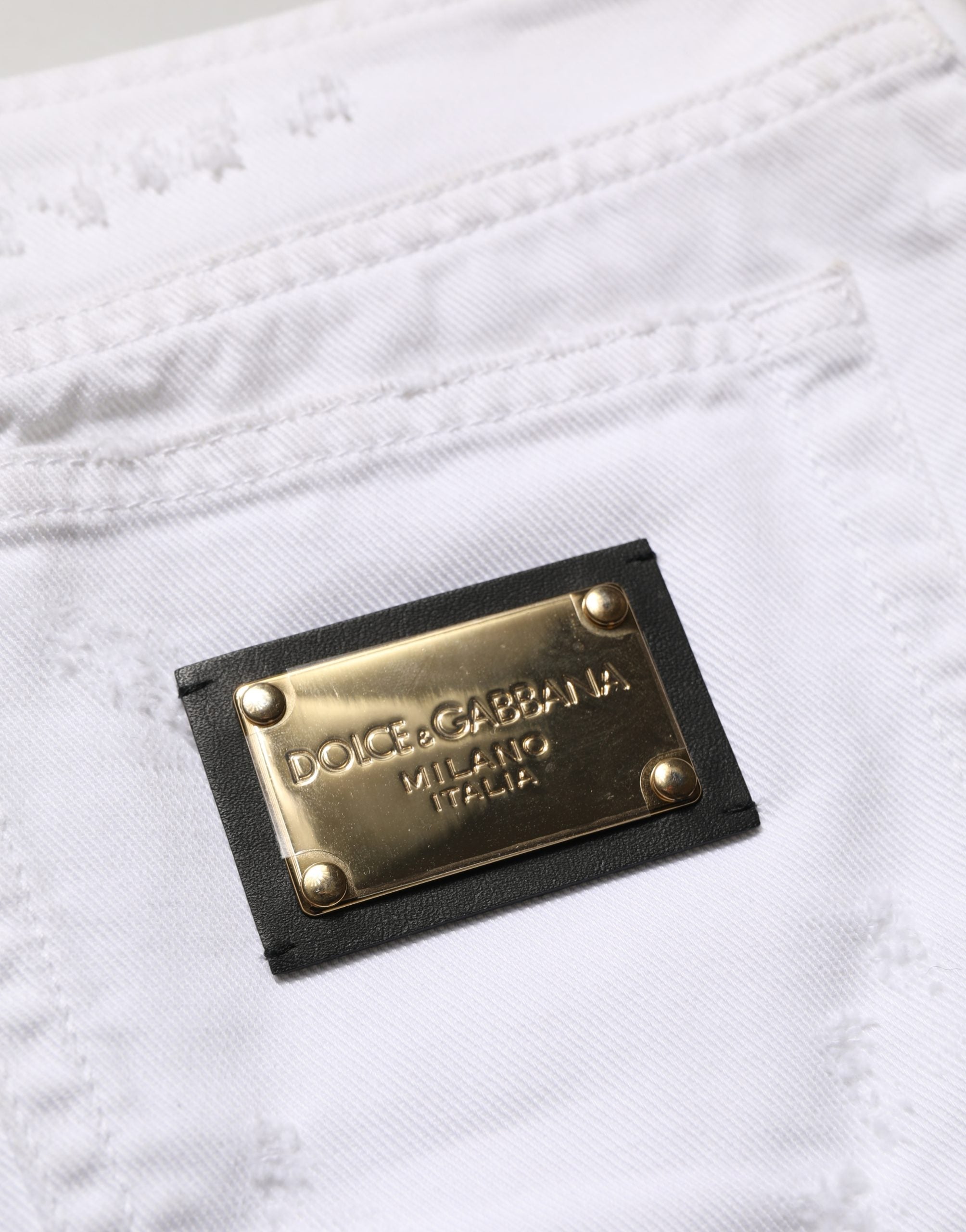 Dolce & Gabbana White Distressed Cotton Denim Mini Skirt