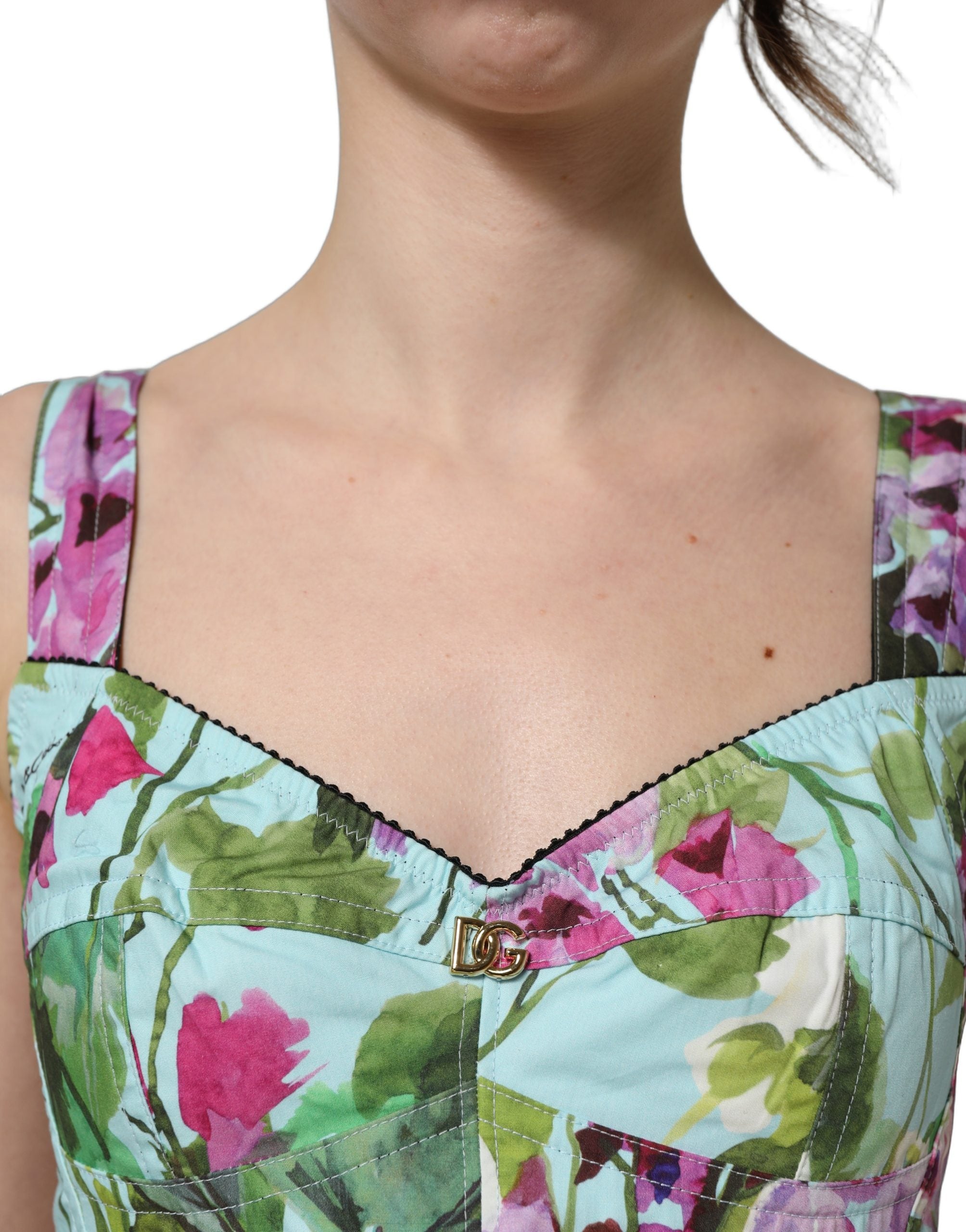 Dolce & Gabbana Multicolor Floral Cropped Bustier Tank Top