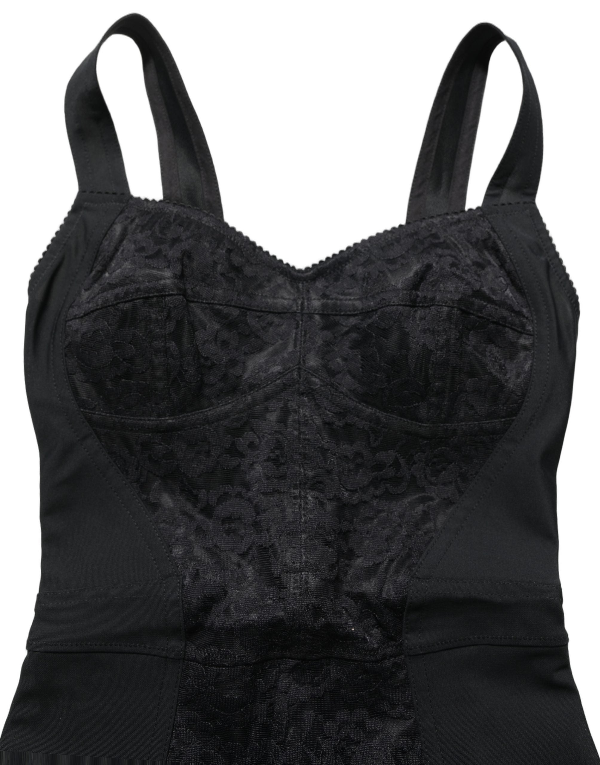 Dolce & Gabbana Black Floral Lace Corset Bodycon Bodysuit