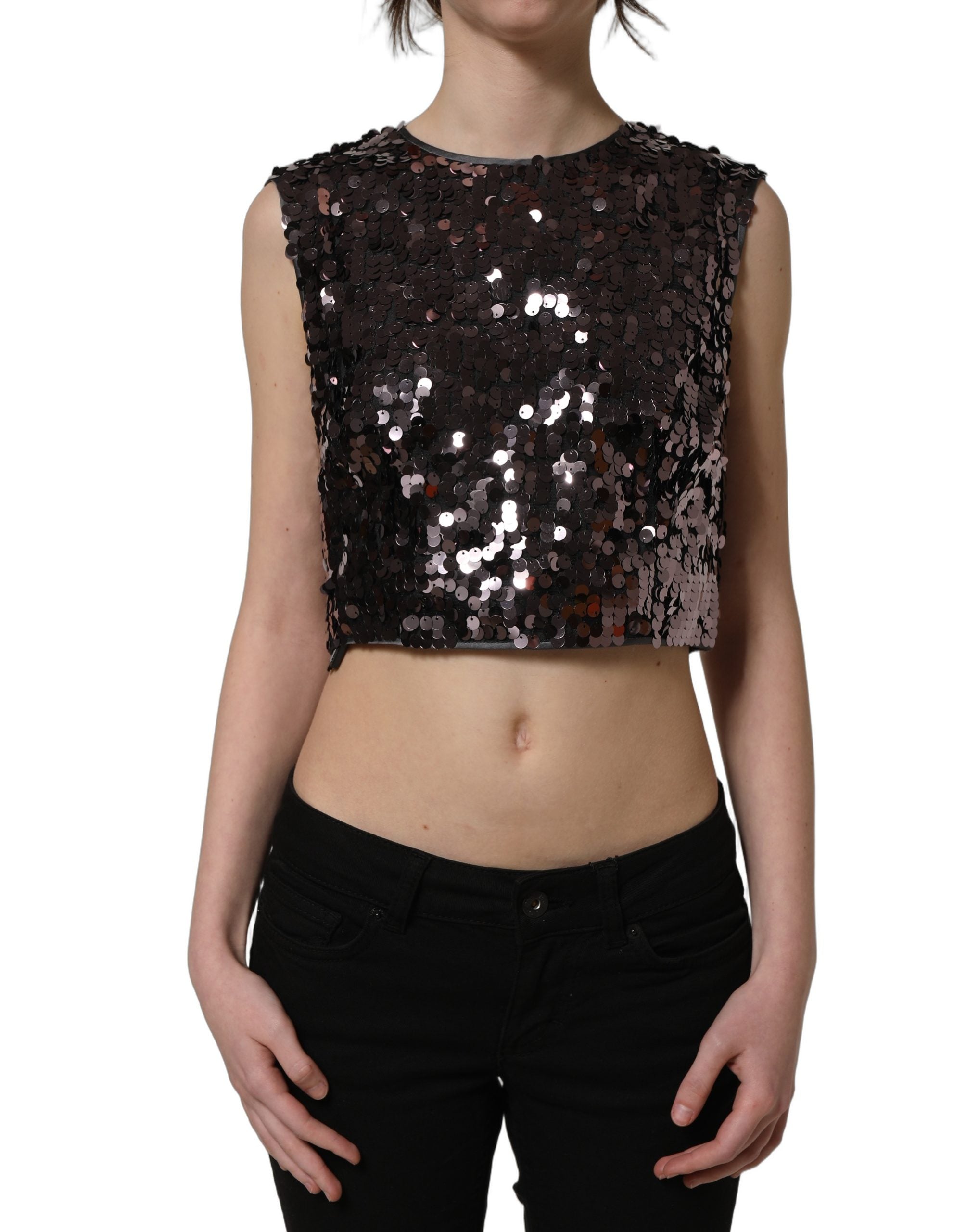 Dolce & Gabbana Purple Sequined Sleeveless Cropped Tank Top