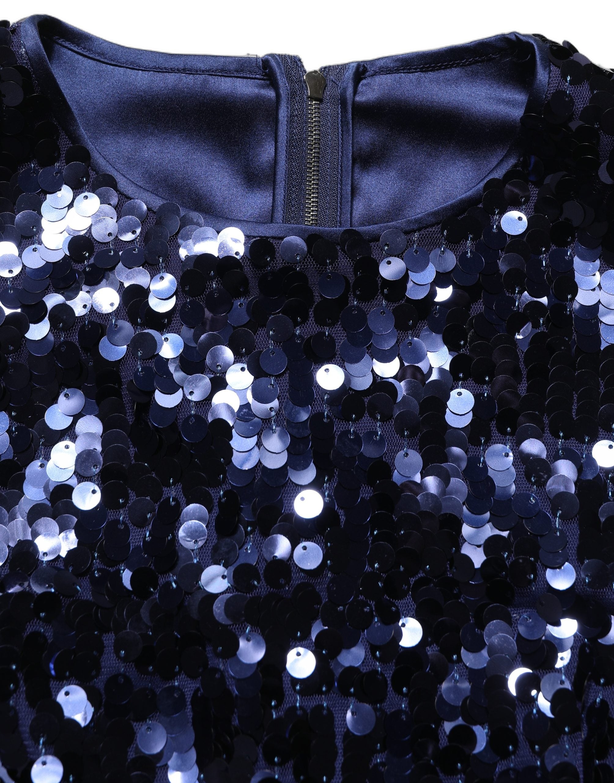Dolce & Gabbana Blue Sequined Sleeveless Cropped Tank Top
