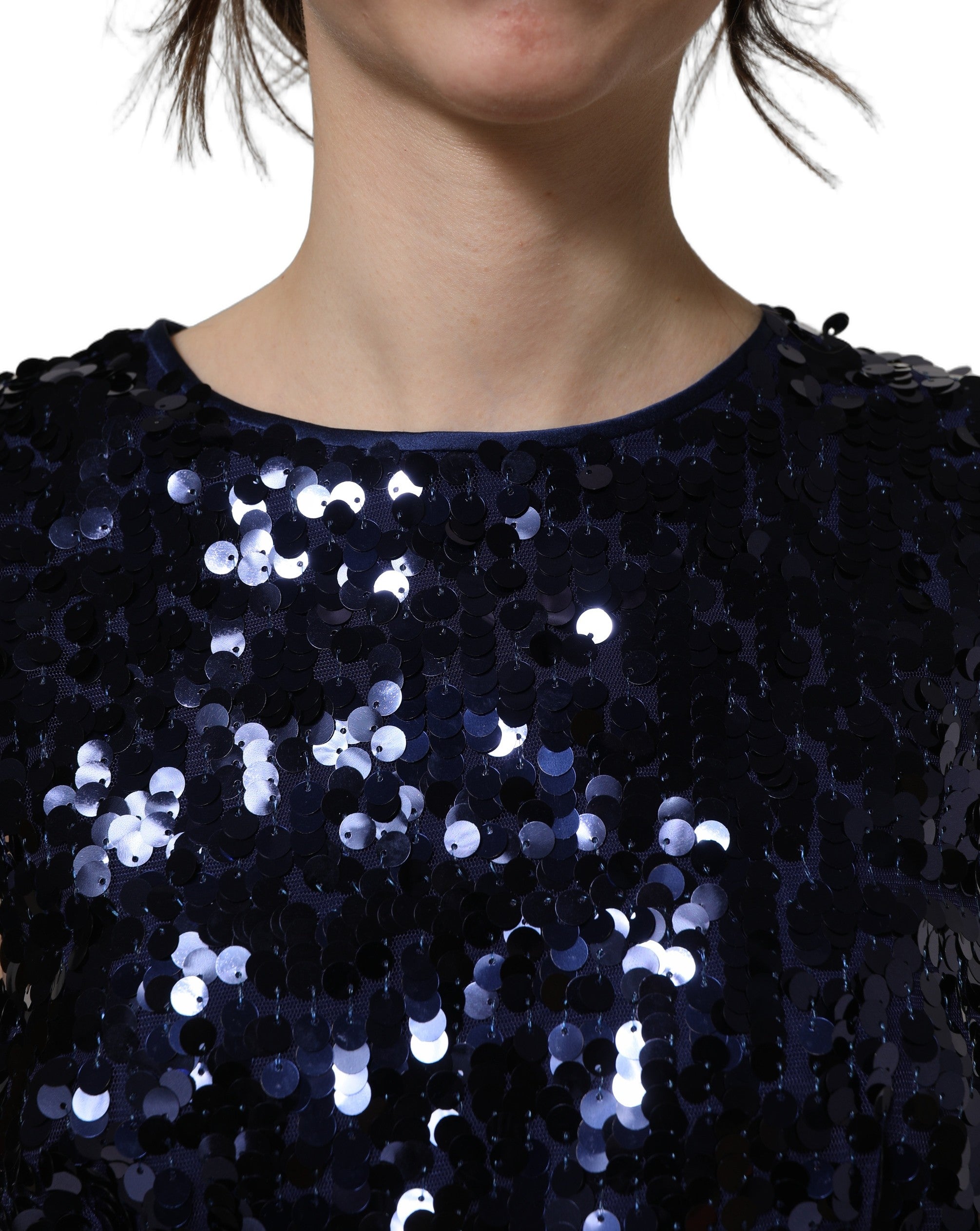 Dolce & Gabbana Blue Sequined Sleeveless Cropped Tank Top