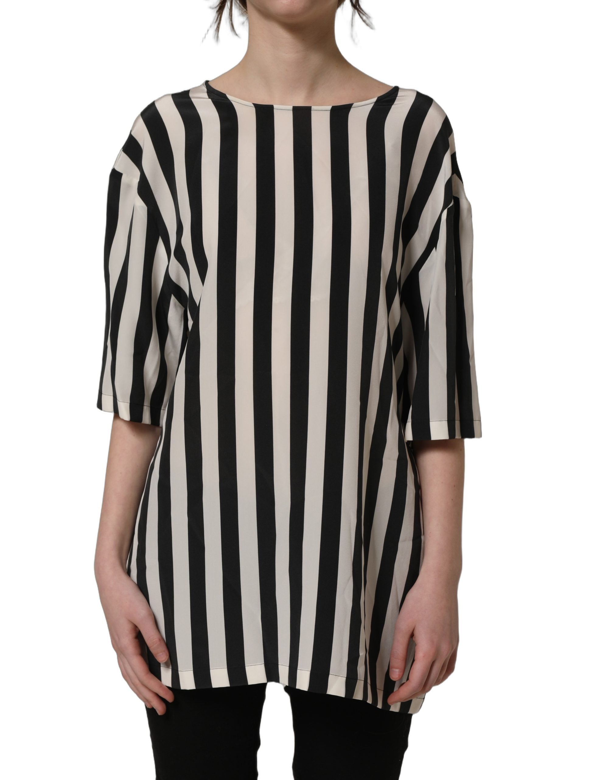Dolce & Gabbana Black White Stripes Round Neck Blouse Top