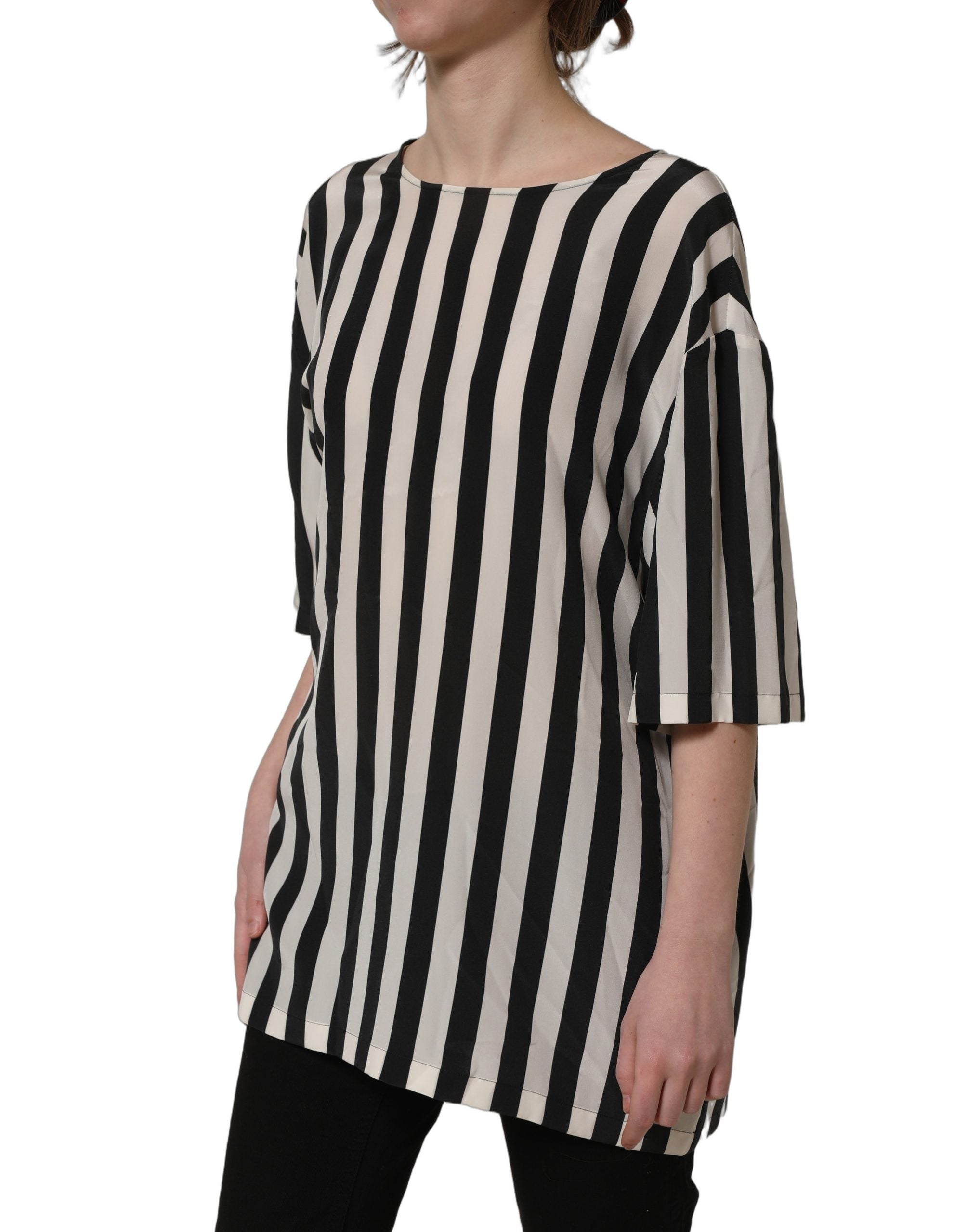 Dolce & Gabbana Black White Stripes Round Neck Blouse Top