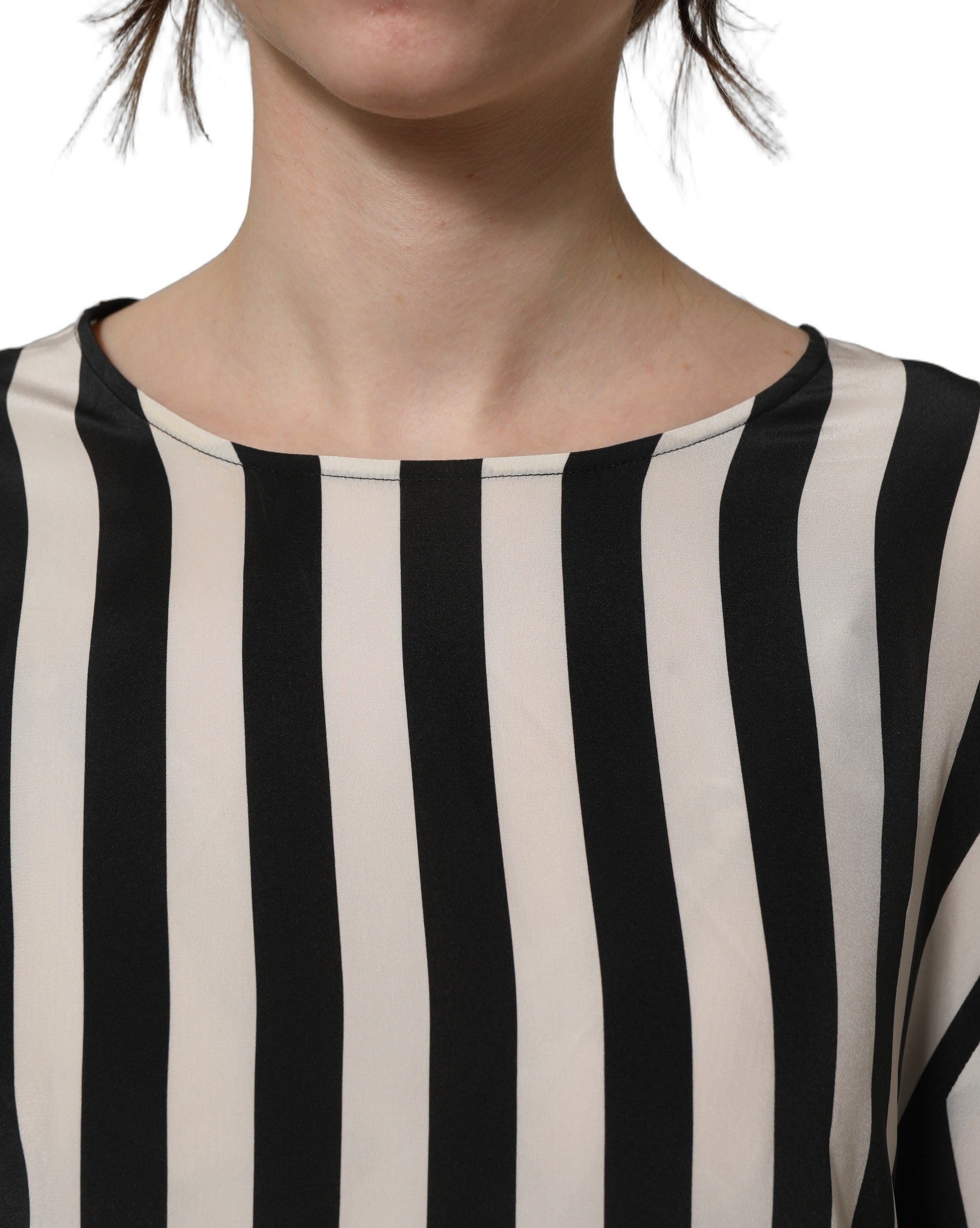 Dolce & Gabbana Black White Stripes Round Neck Blouse Top