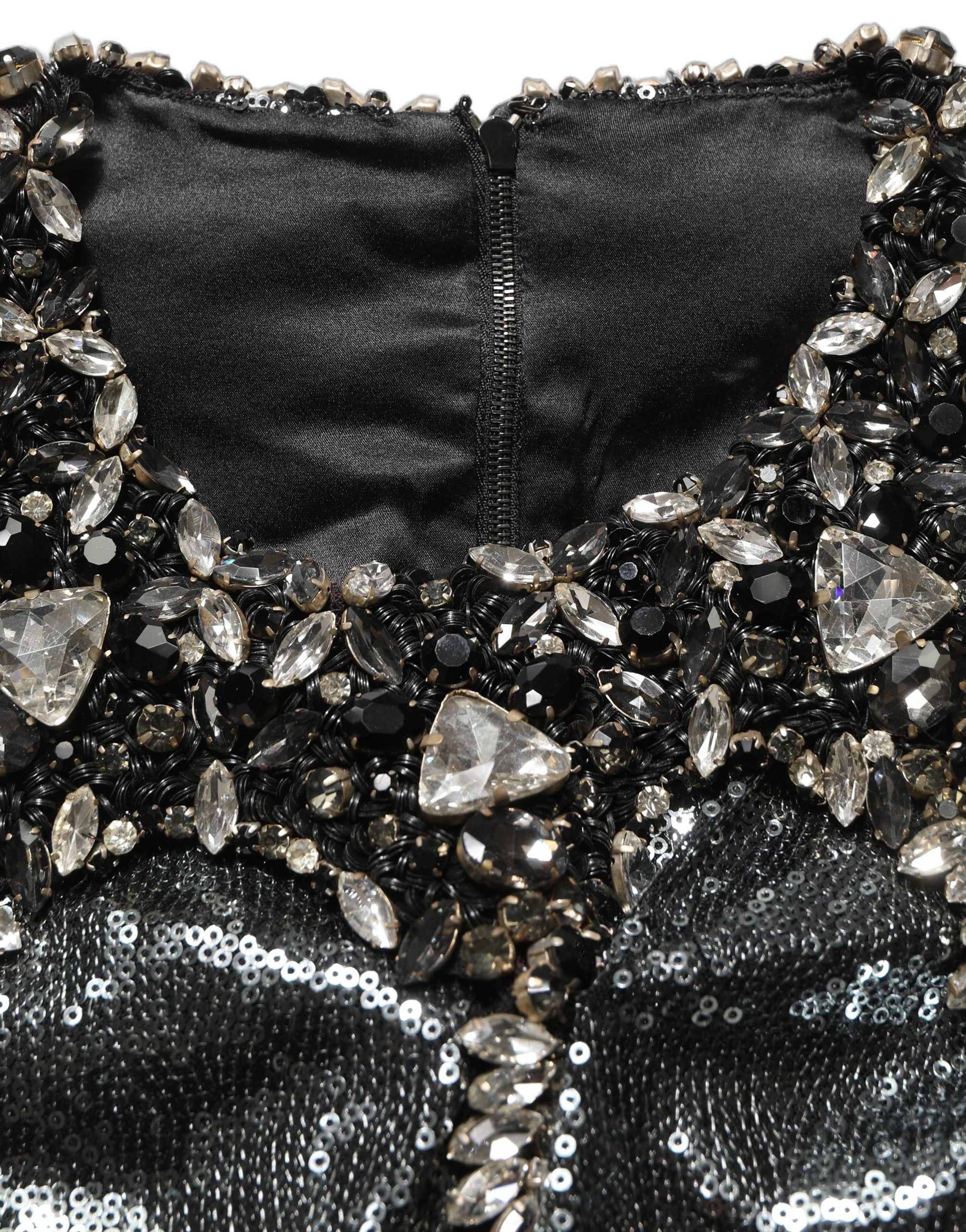 Dolce & Gabbana Metallic Gray Sequin Embellished Blouse Top