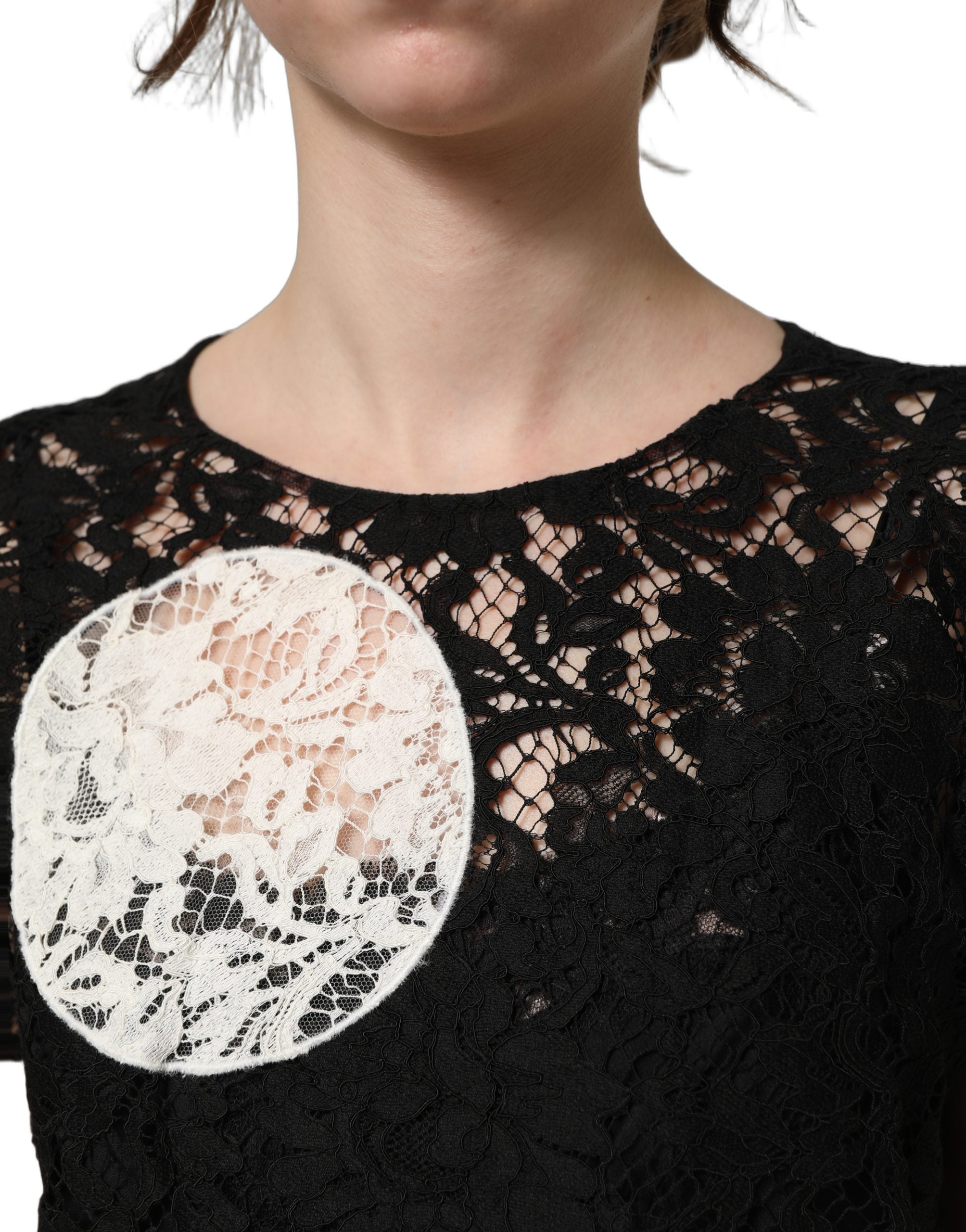 Dolce & Gabbana Black White Floral Lace Short Sleeve Blouse Top