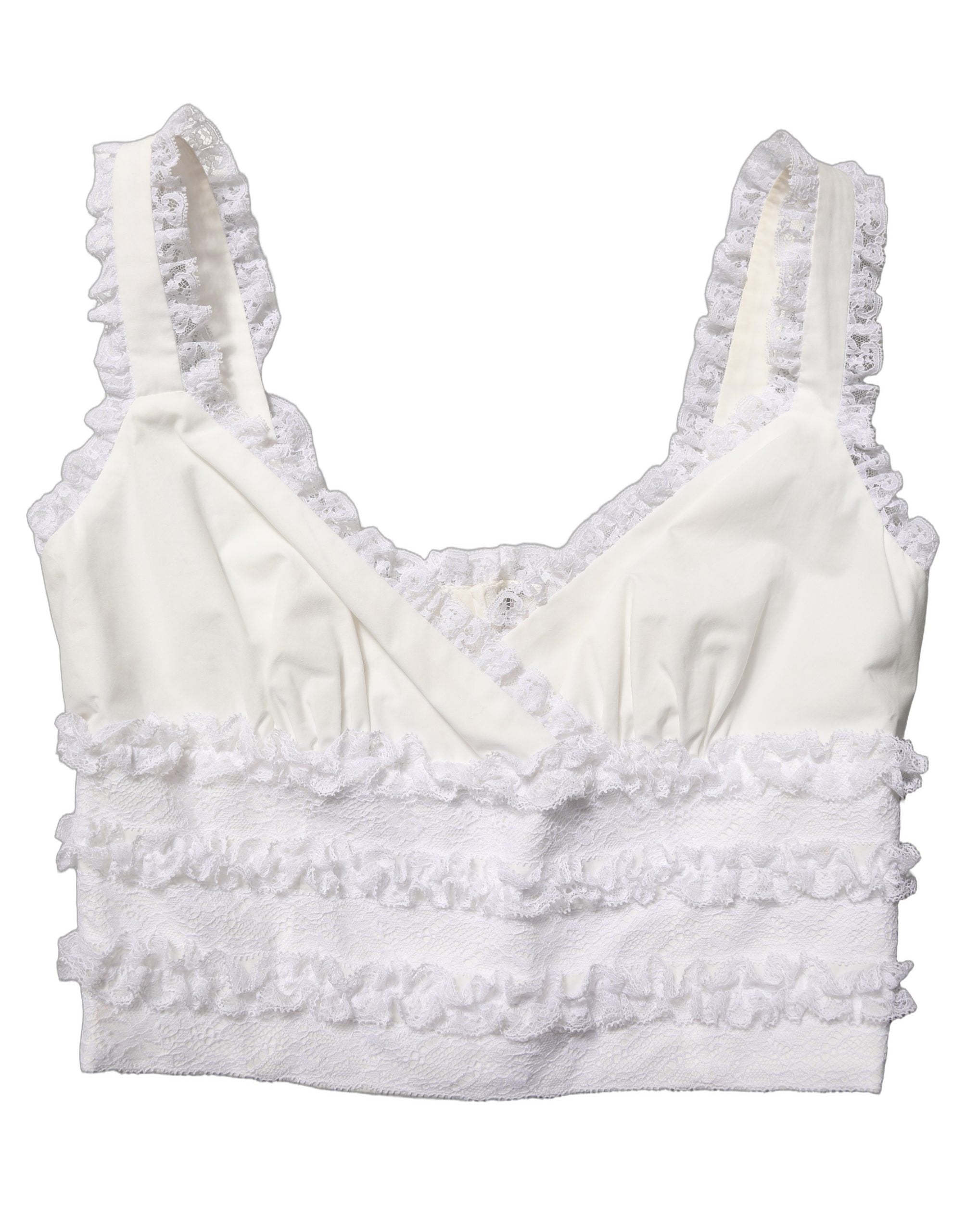 Dolce & Gabbana White Lace Trimmed Cotton Cropped Tank Top