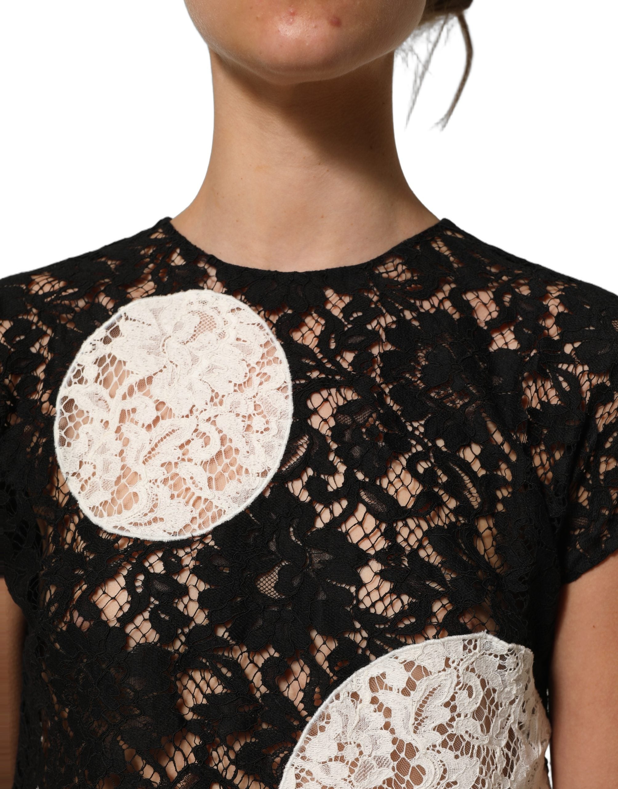 Dolce & Gabbana Black White Floral Lace Short Sleeve Blouse Top
