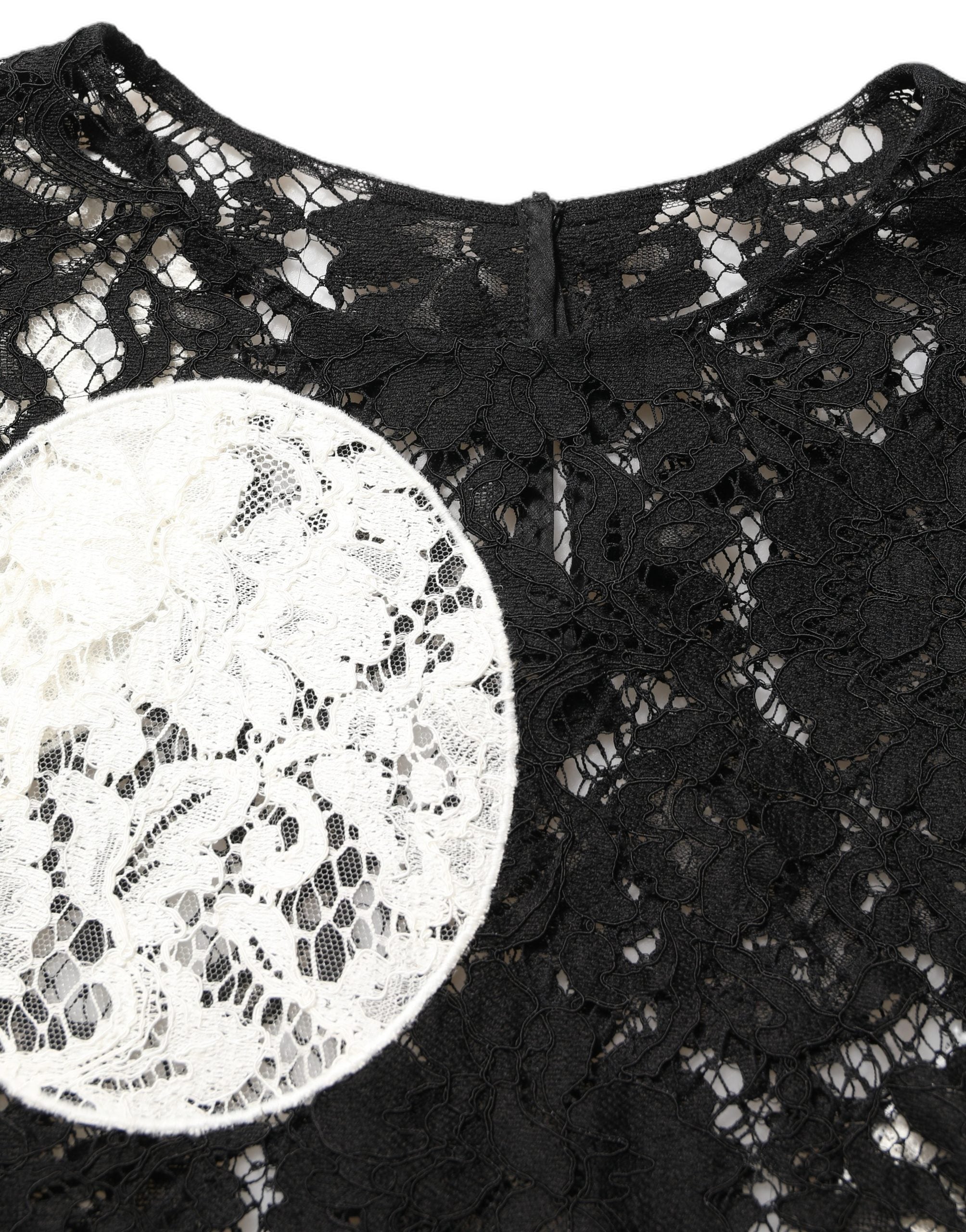 Dolce & Gabbana Black White Floral Lace Short Sleeve Blouse Top