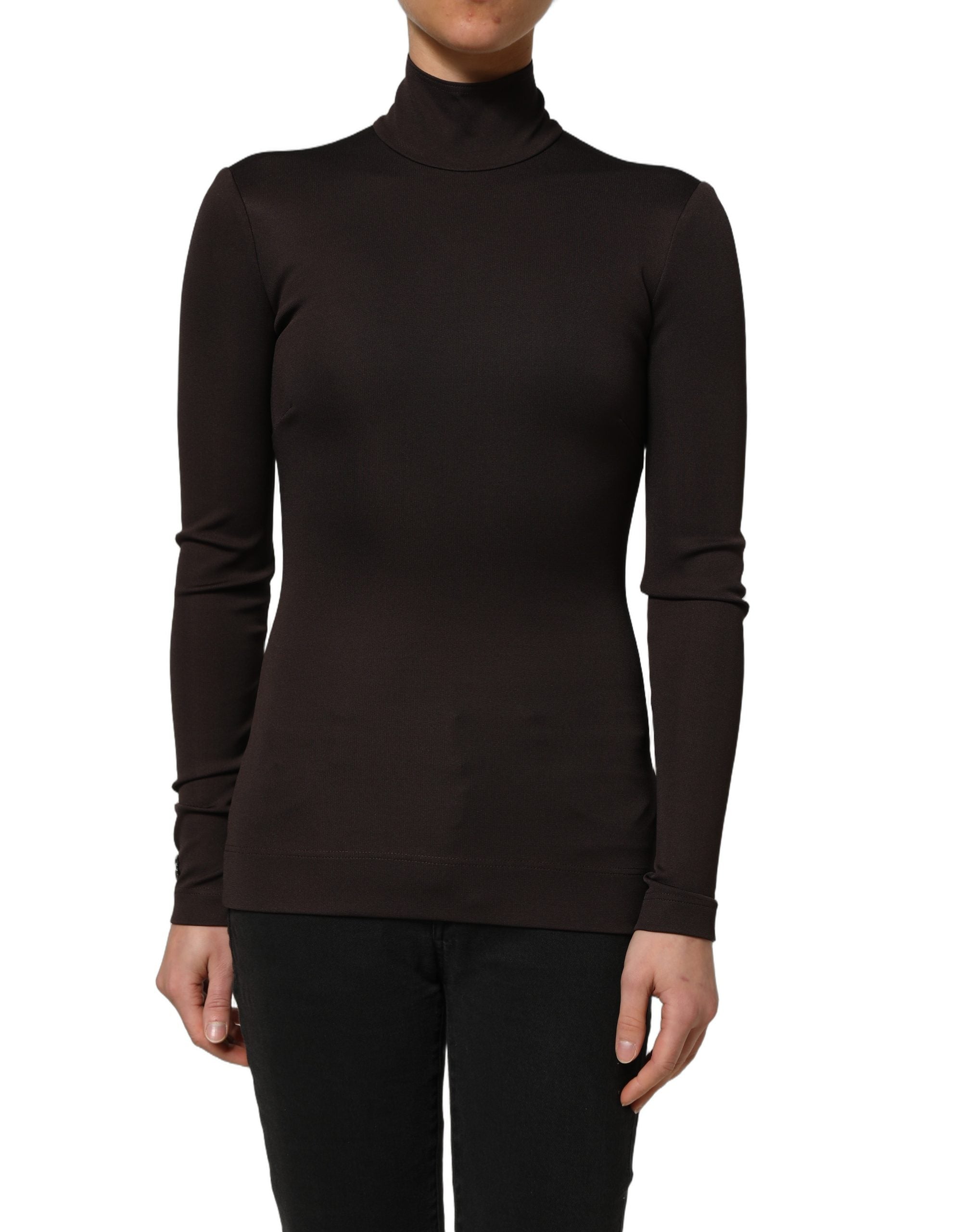 Dolce & Gabbana Brown Turtleneck Long Sleeves Blouse Top