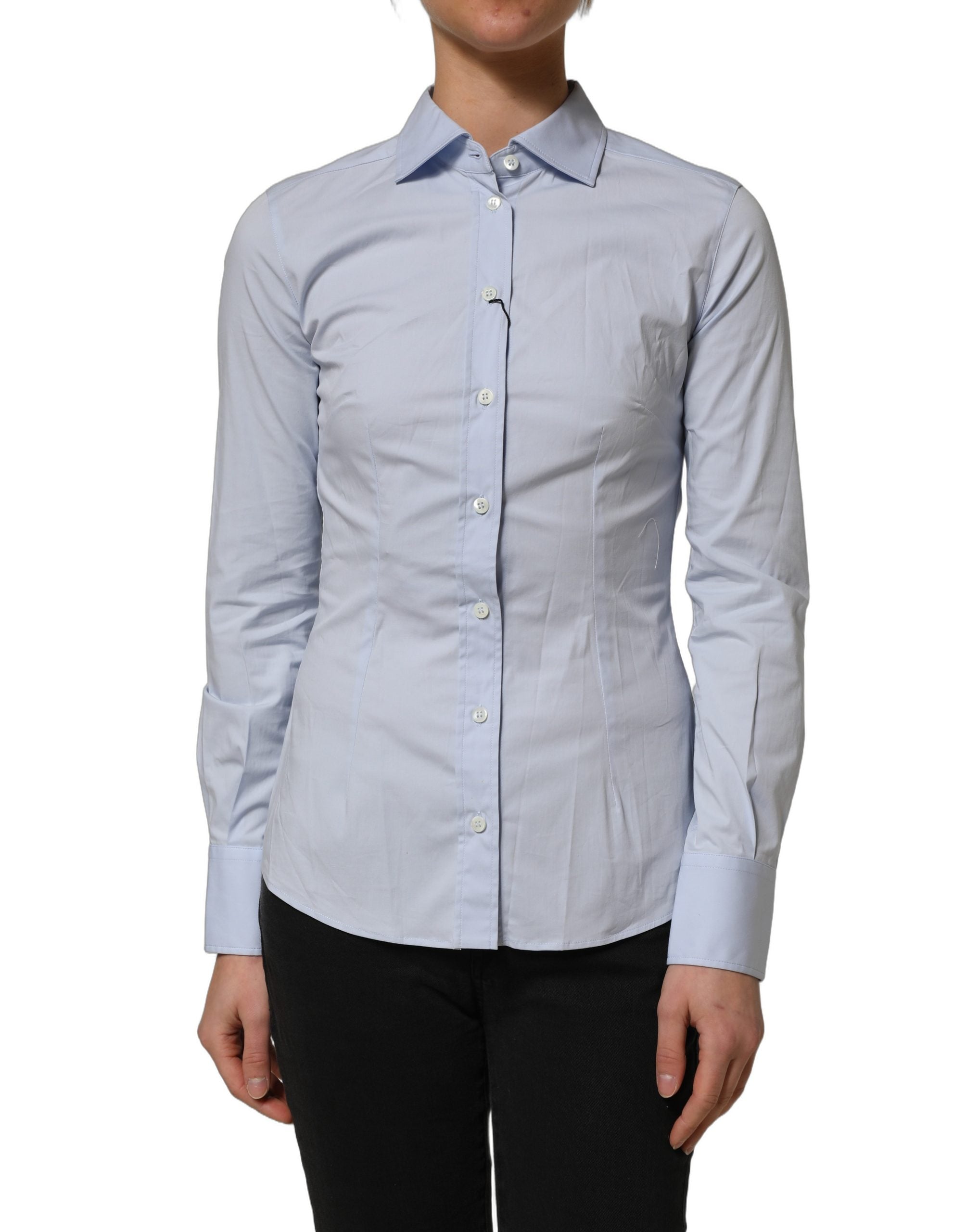 Dolce & Gabbana Blue Collared Long Sleeves Dress Shirt Top