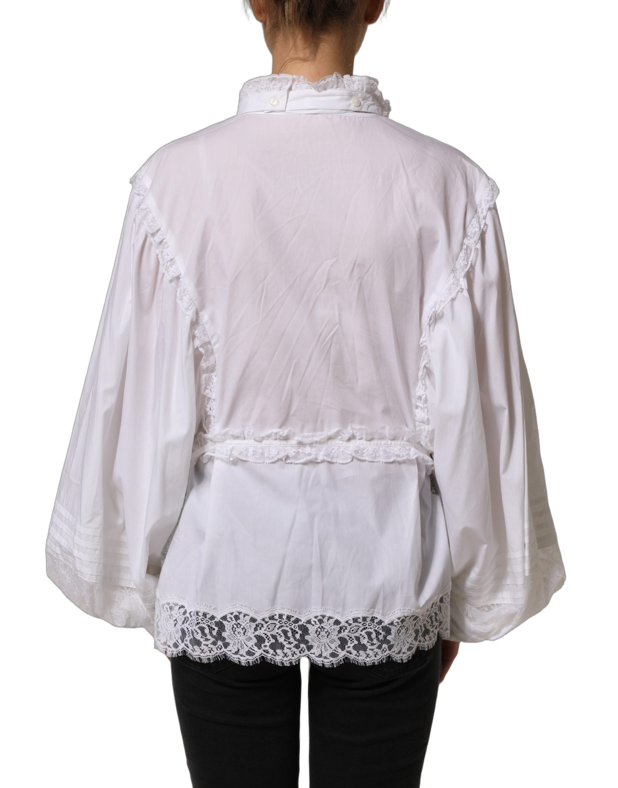 Dolce & Gabbana White Ruffled Lace Embellished Blouse Top