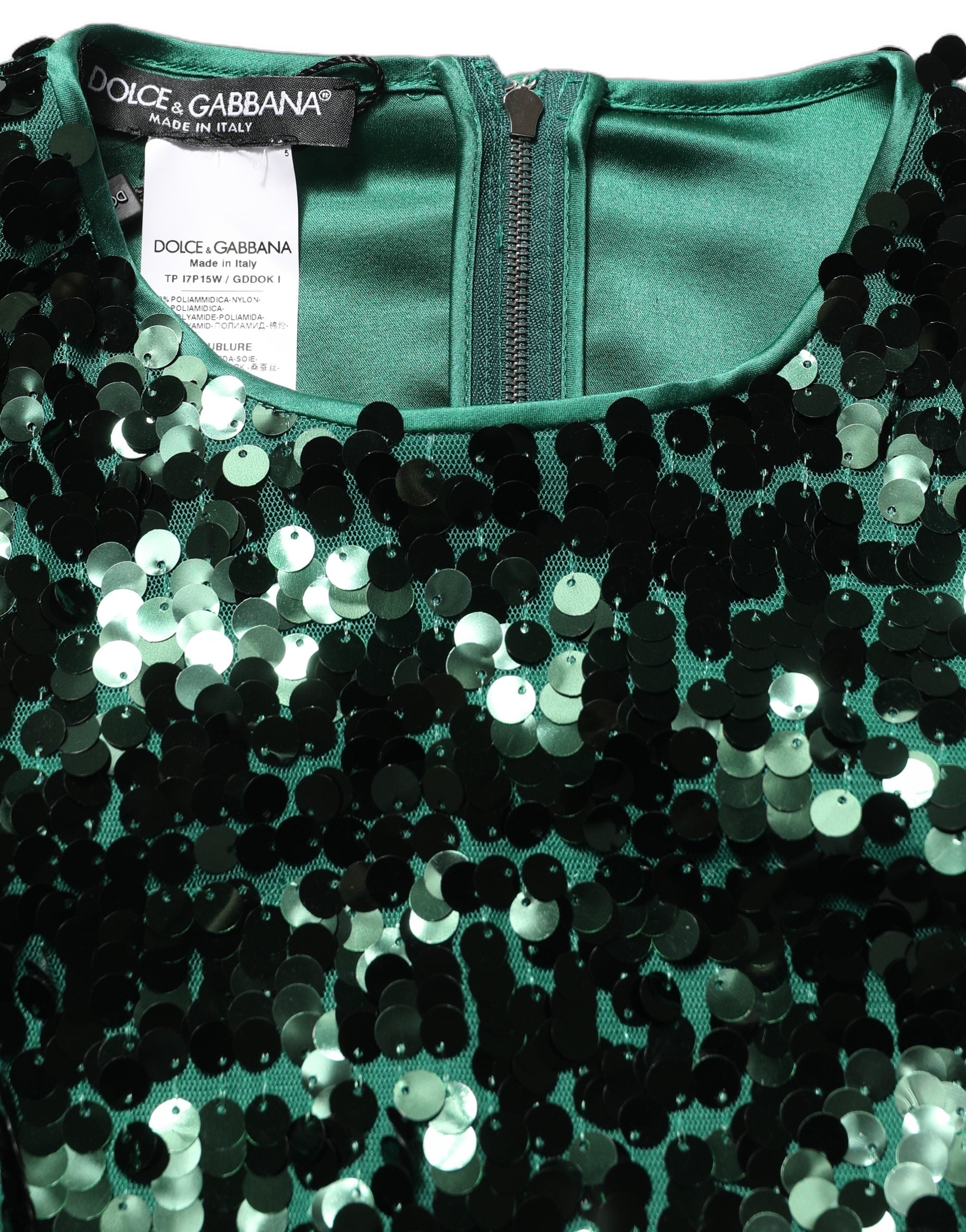 Dolce & Gabbana Green Sequined Long Sleeves Crop Blouse Top