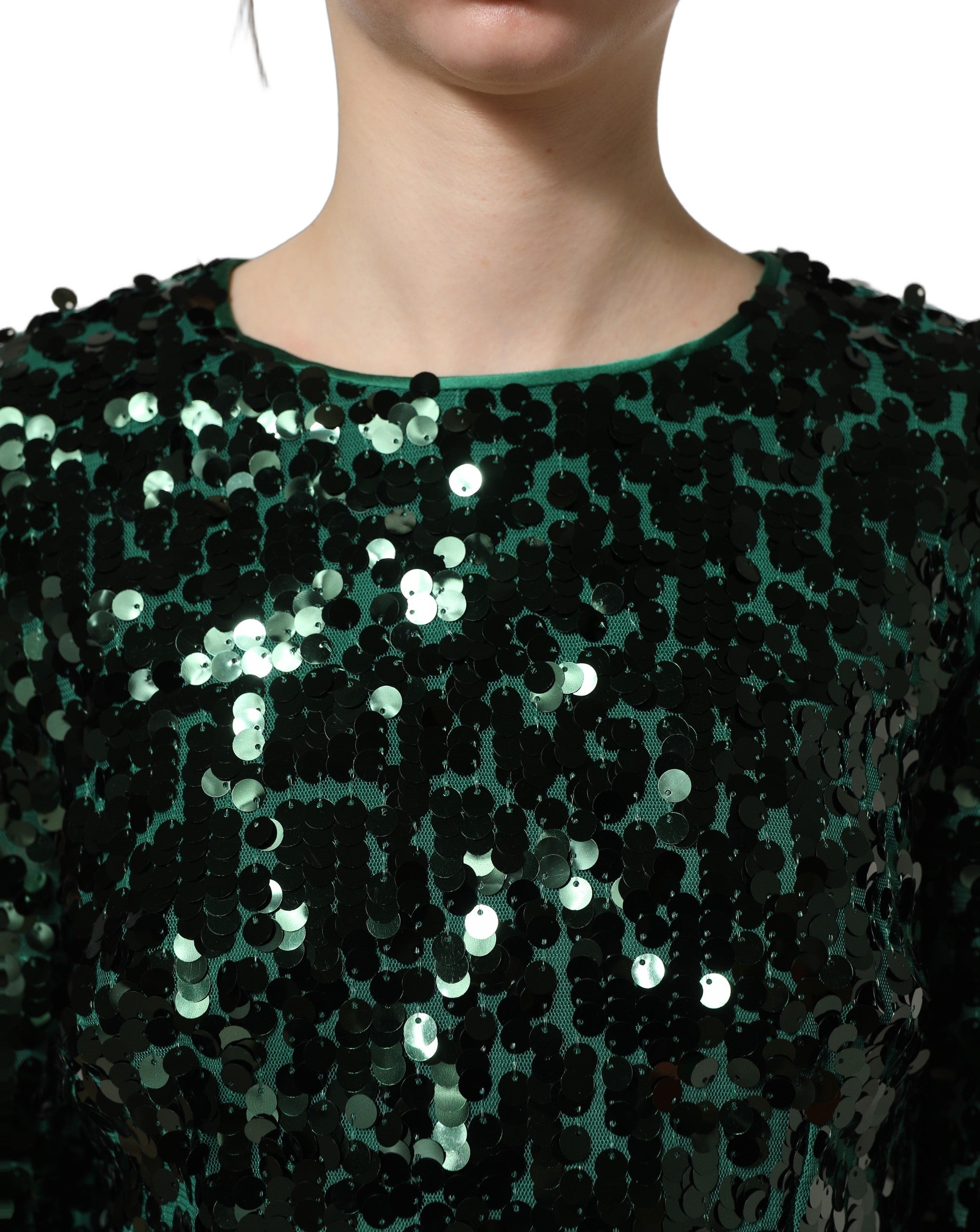 Dolce & Gabbana Green Sequined Long Sleeves Crop Blouse Top