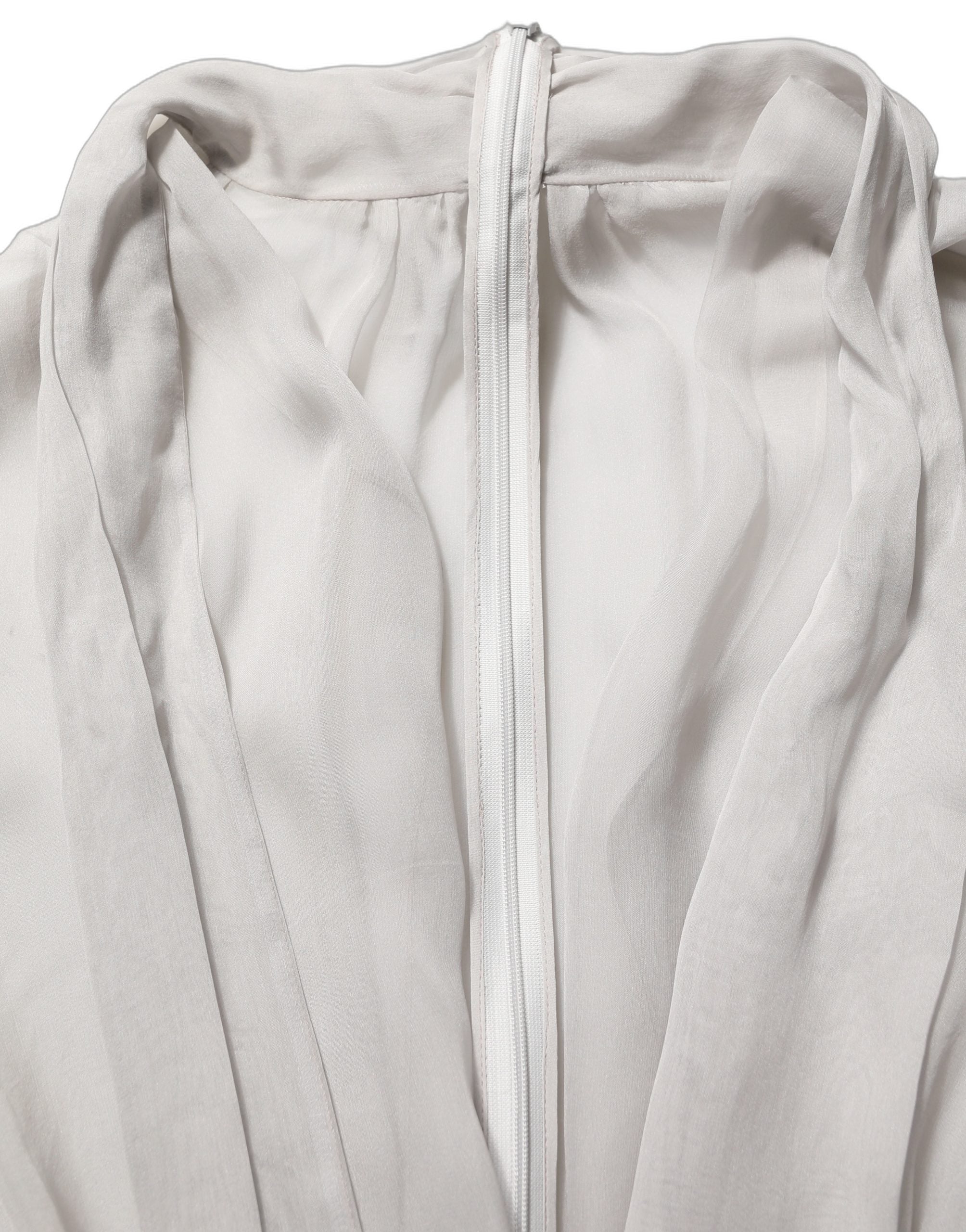 Dolce & Gabbana Gray Sheer Silk Chiffon Shirt Bow Collar Top