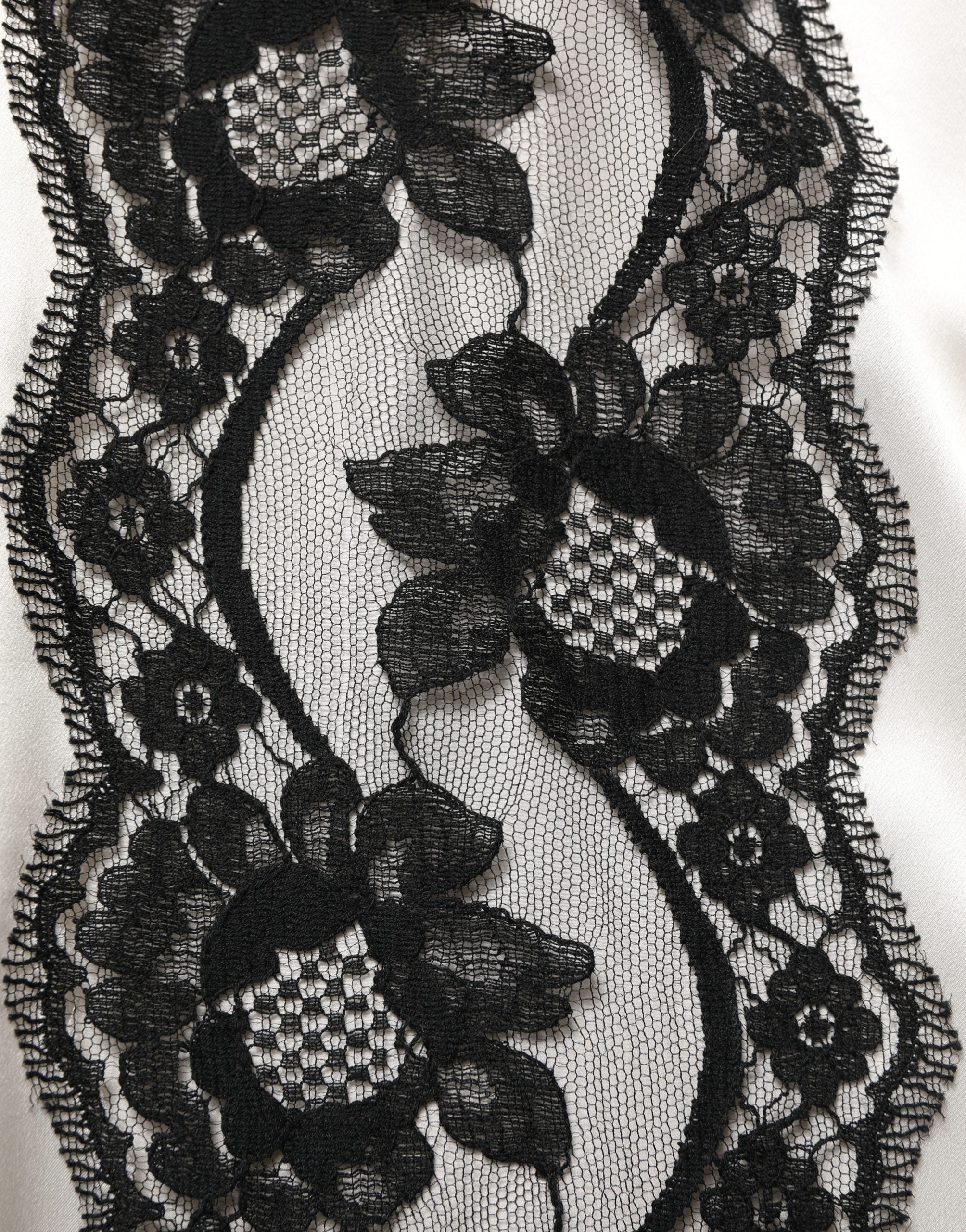 Dolce & Gabbana White satin Lace Trim LOng Sleeves Blouse Top