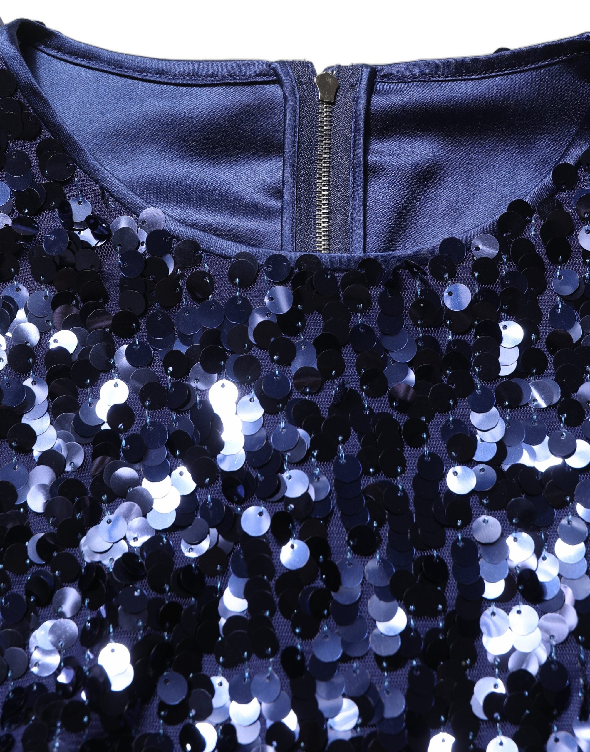 Dolce & Gabbana Blue Sequined Long Sleeves Crop Blouse Top