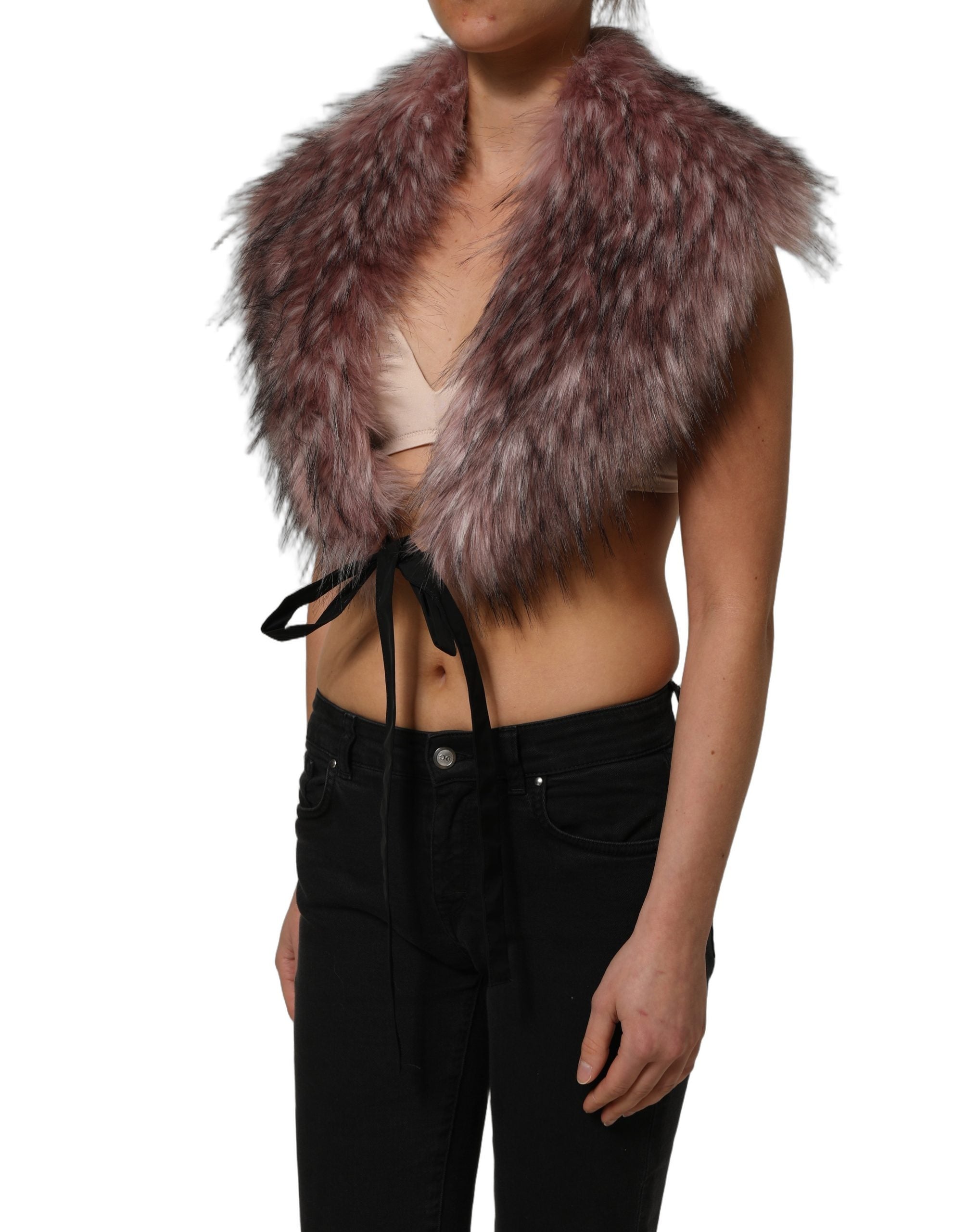 Dolce & Gabbana Pink Acrylic Faux Fur Knit Shrug Vest Top