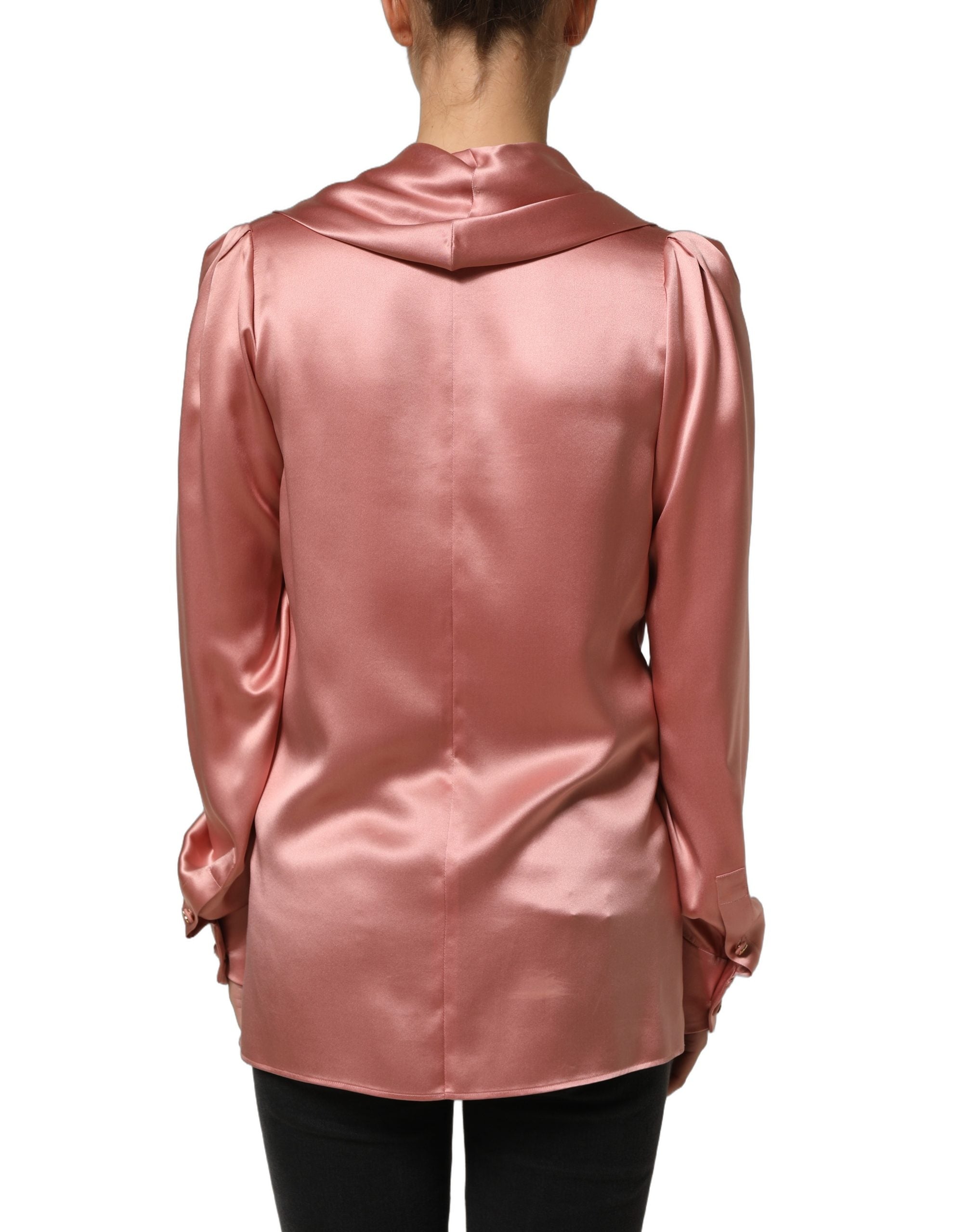 Dolce & Gabbana Pink Satin Silk V-neck Long Sleeves Blouse Top