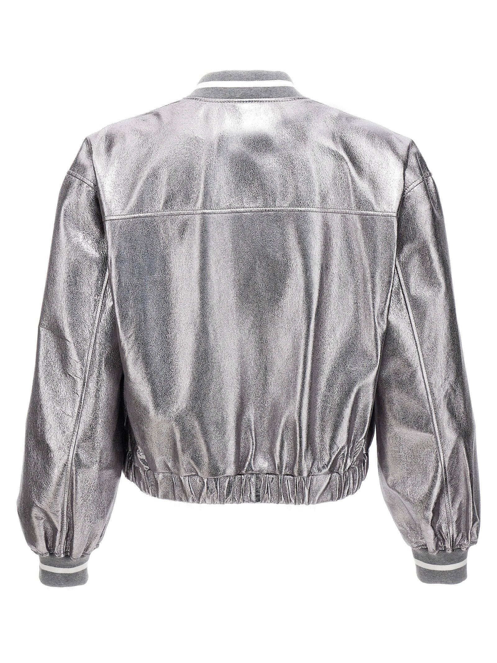 Brunello Cucinelli Silver Leather Bomber