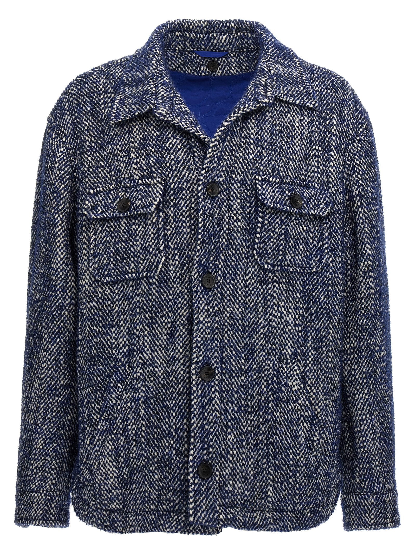 Etro Blue Wool Full-Length Jacket