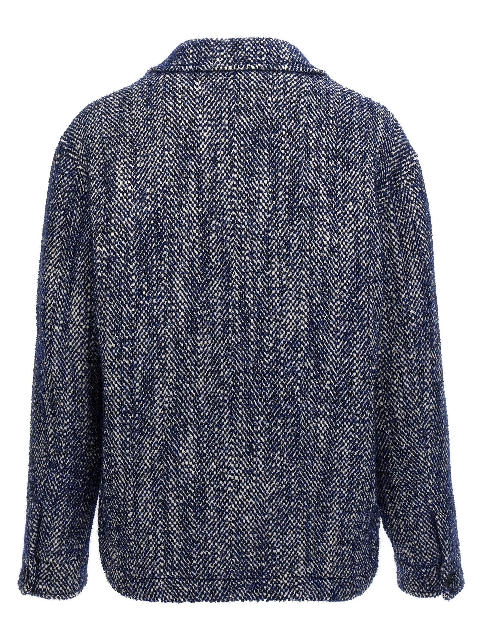 Etro Blue Wool Full-Length Jacket