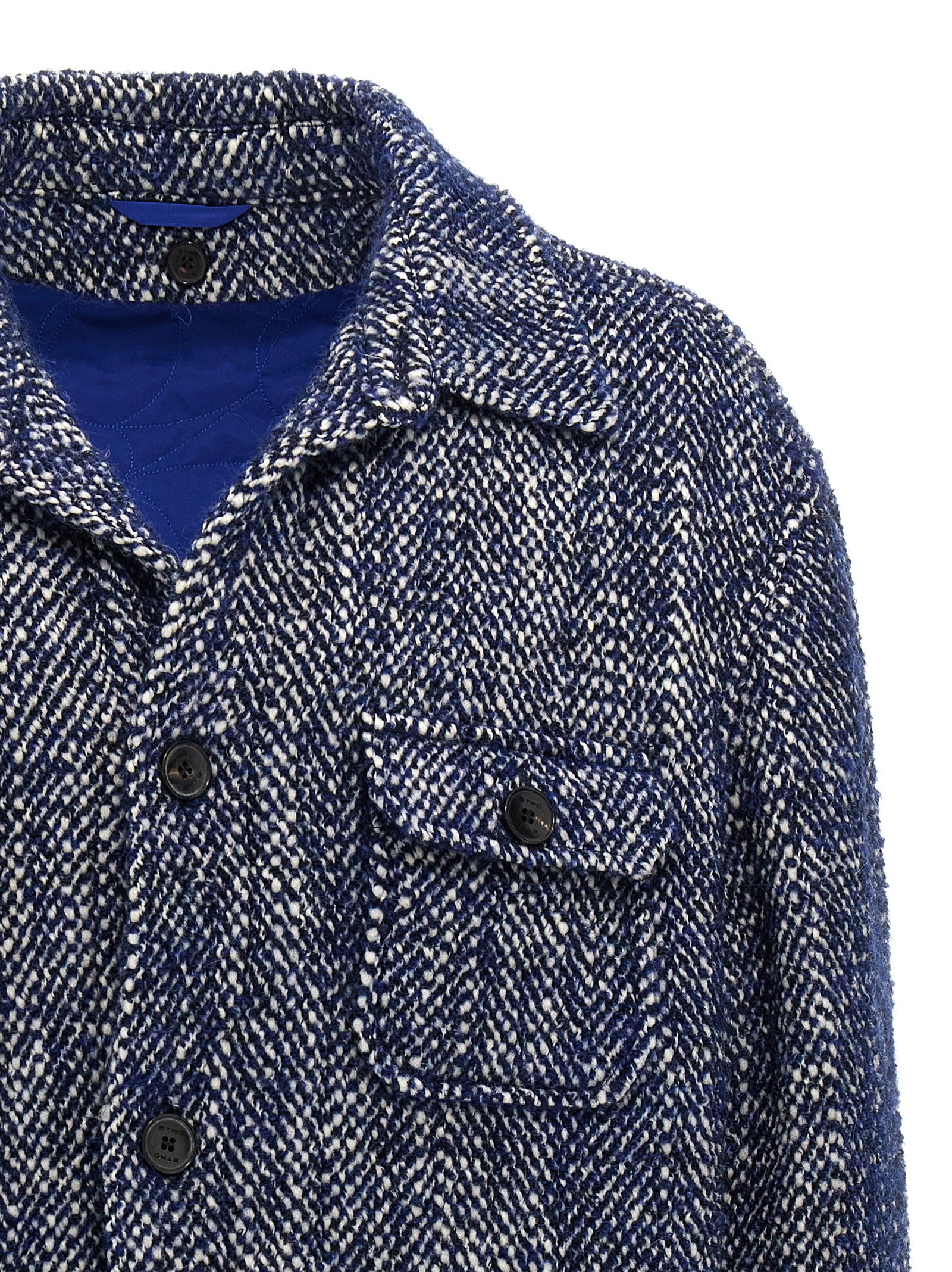 Etro Blue Wool Full-Length Jacket