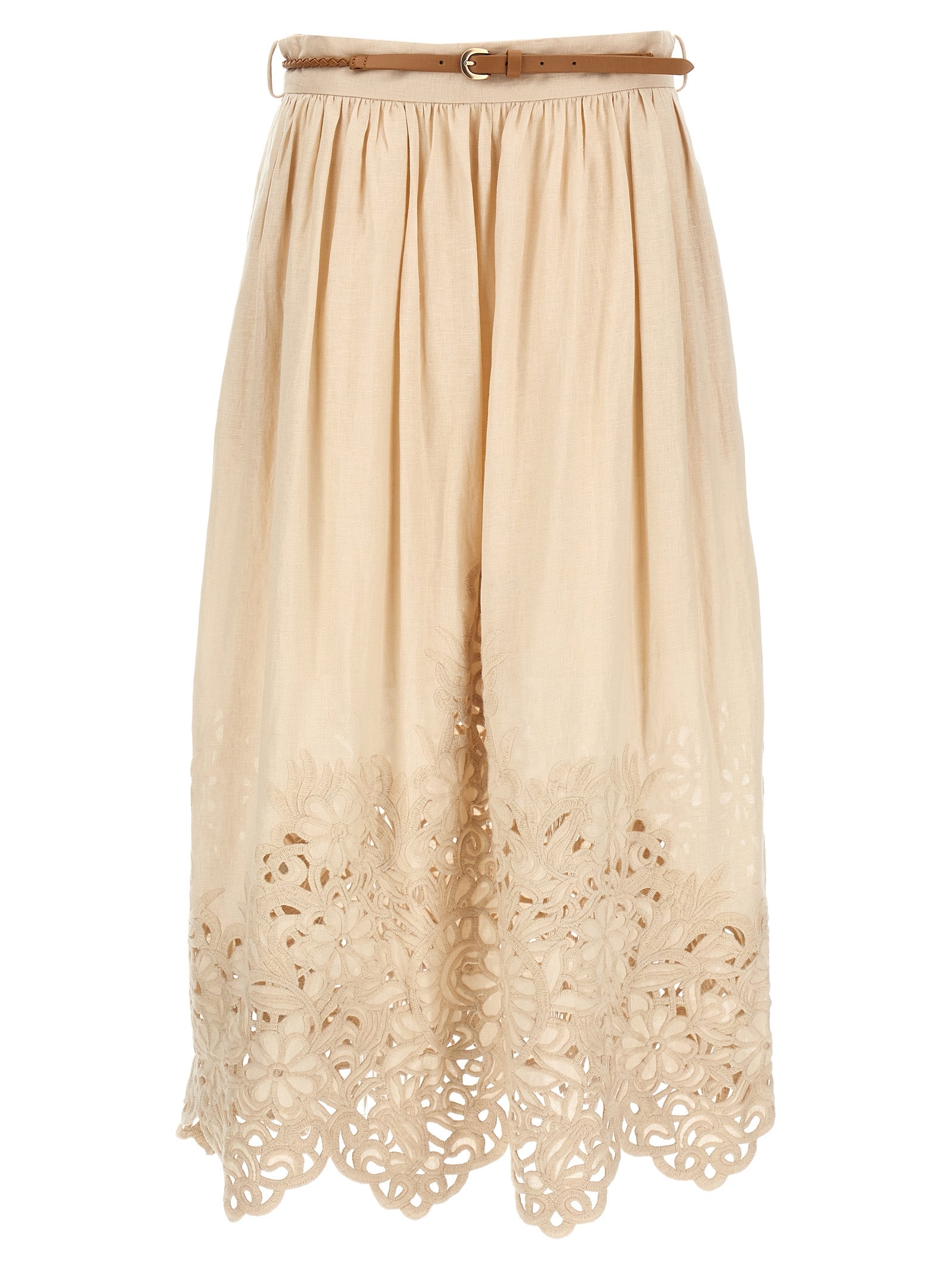Zimmermann Beige Linen Midi Skirt