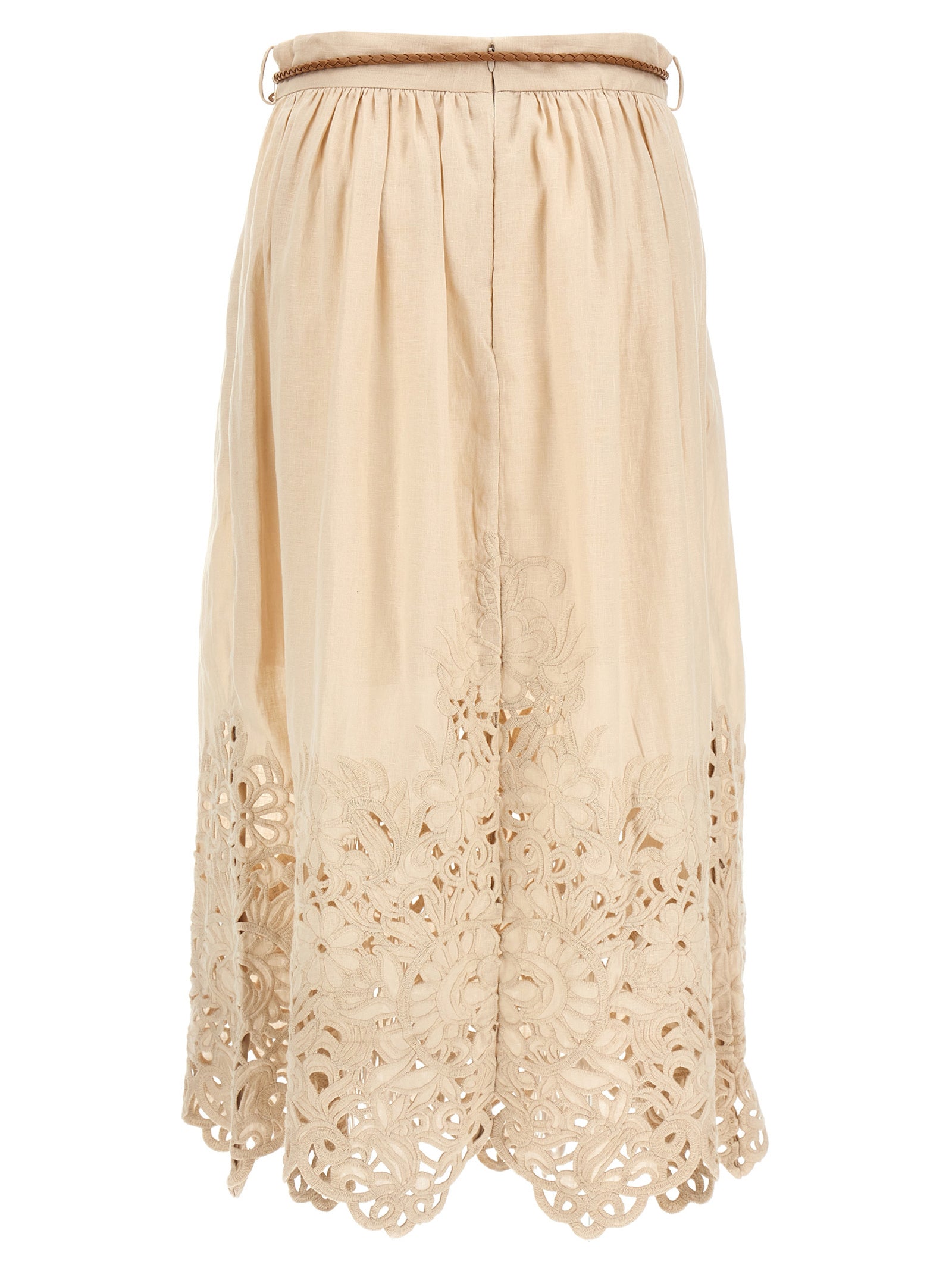 Zimmermann Beige Linen Midi Skirt