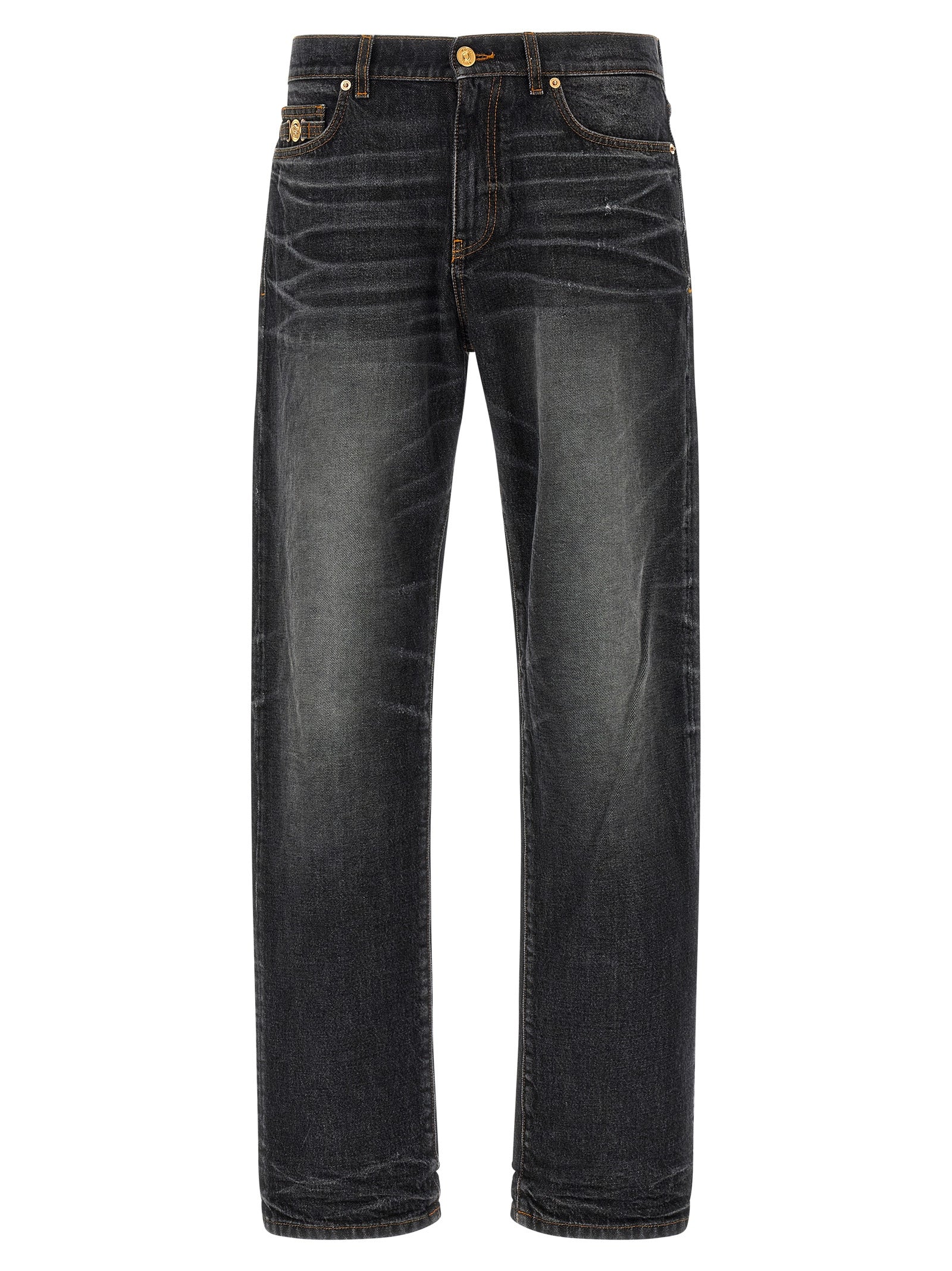 Versace Black Cotton Straight-Leg Jeans