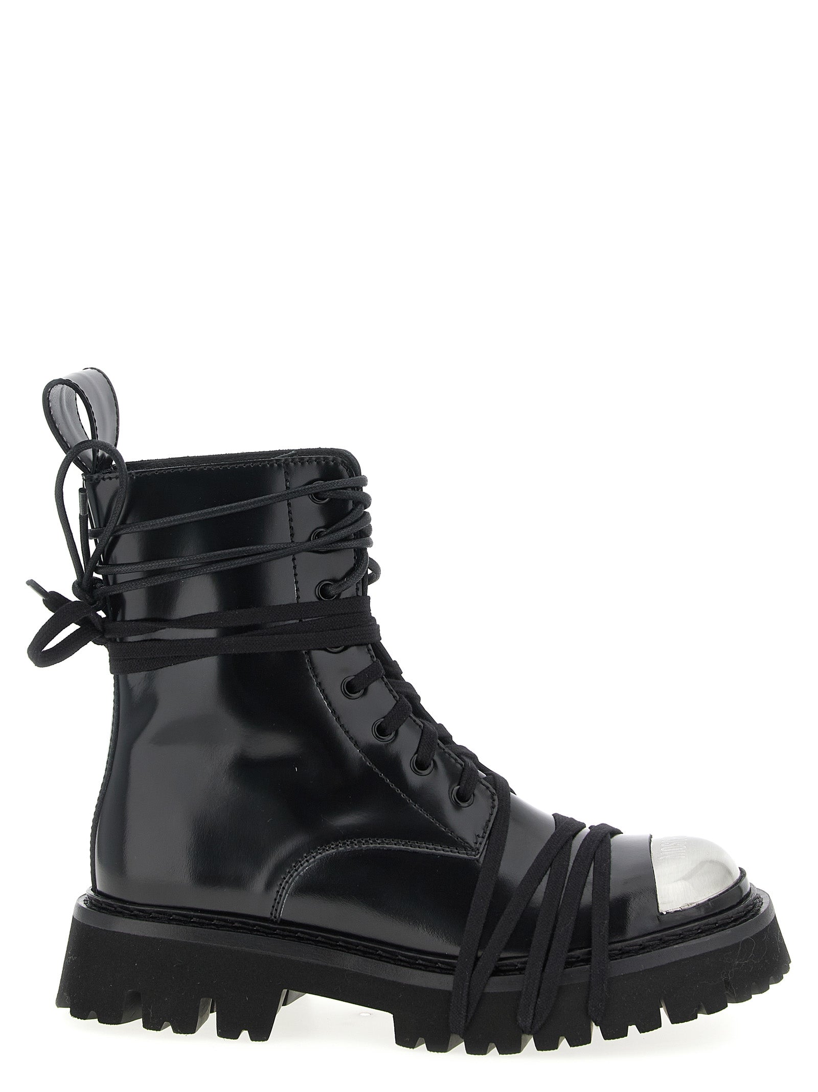 Moschino Black Calfskin Lace-Up Boots