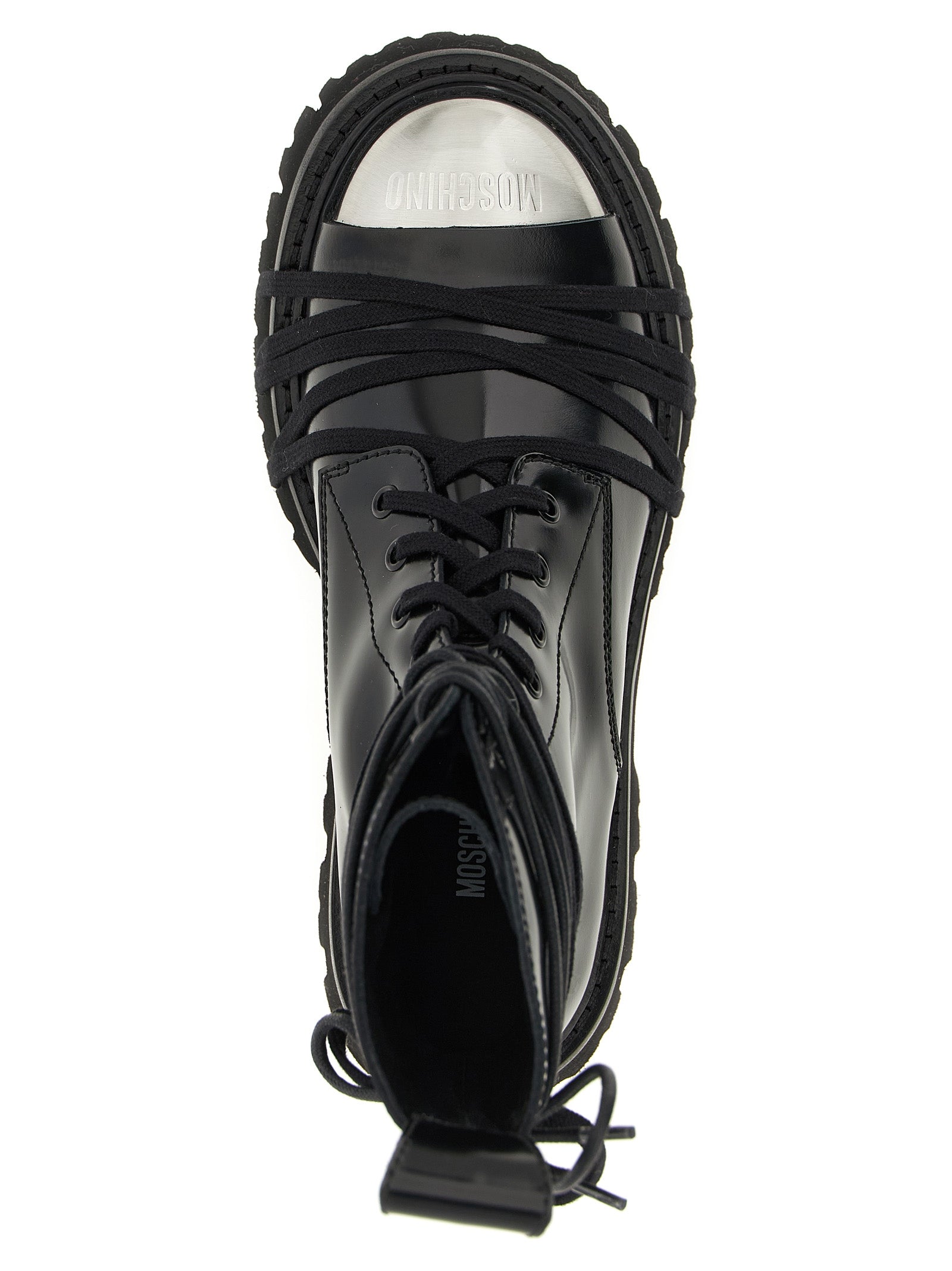 Moschino Black Calfskin Lace-Up Boots