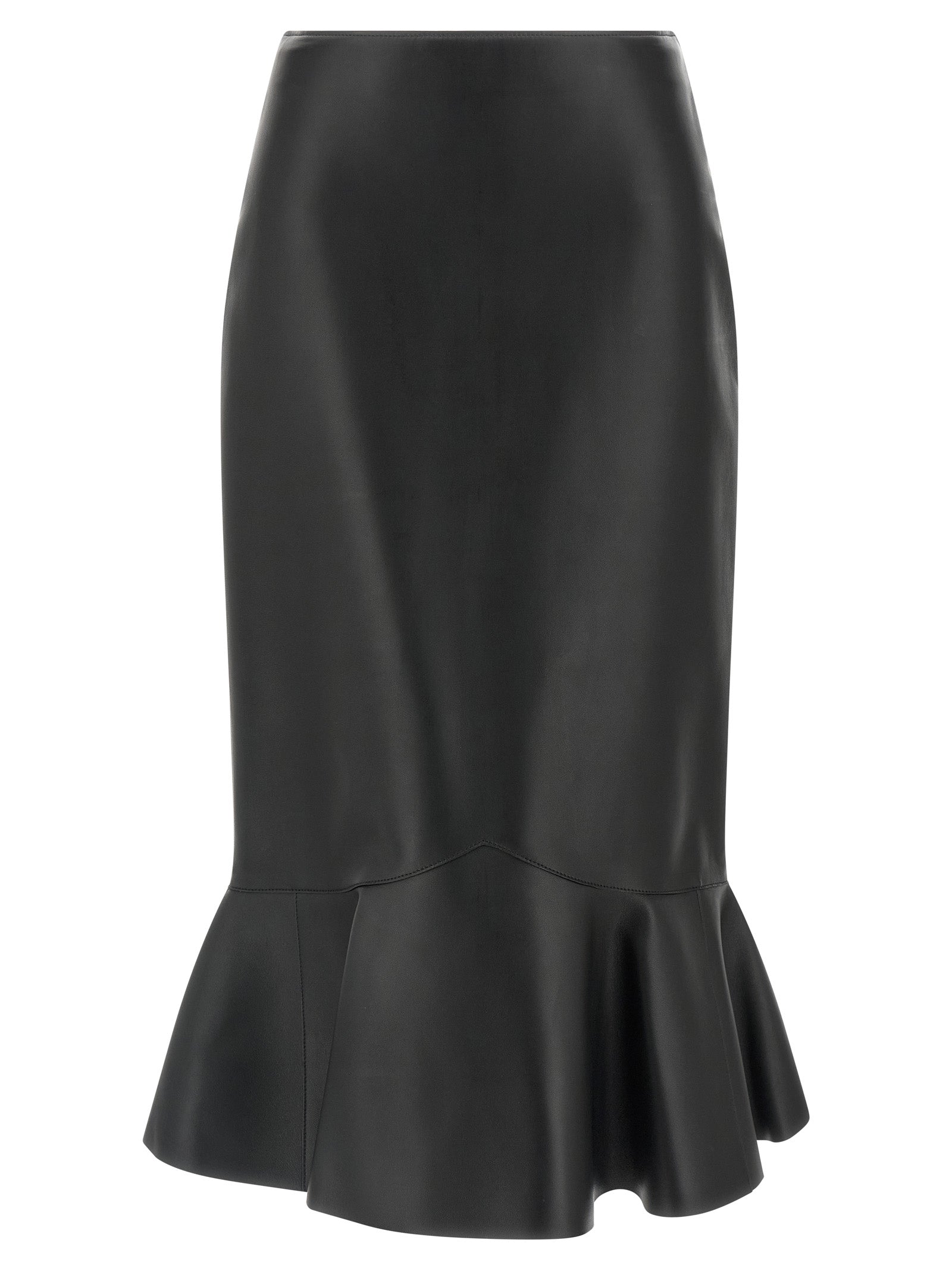 Fendi Black Lamb Leather Midi Skirt