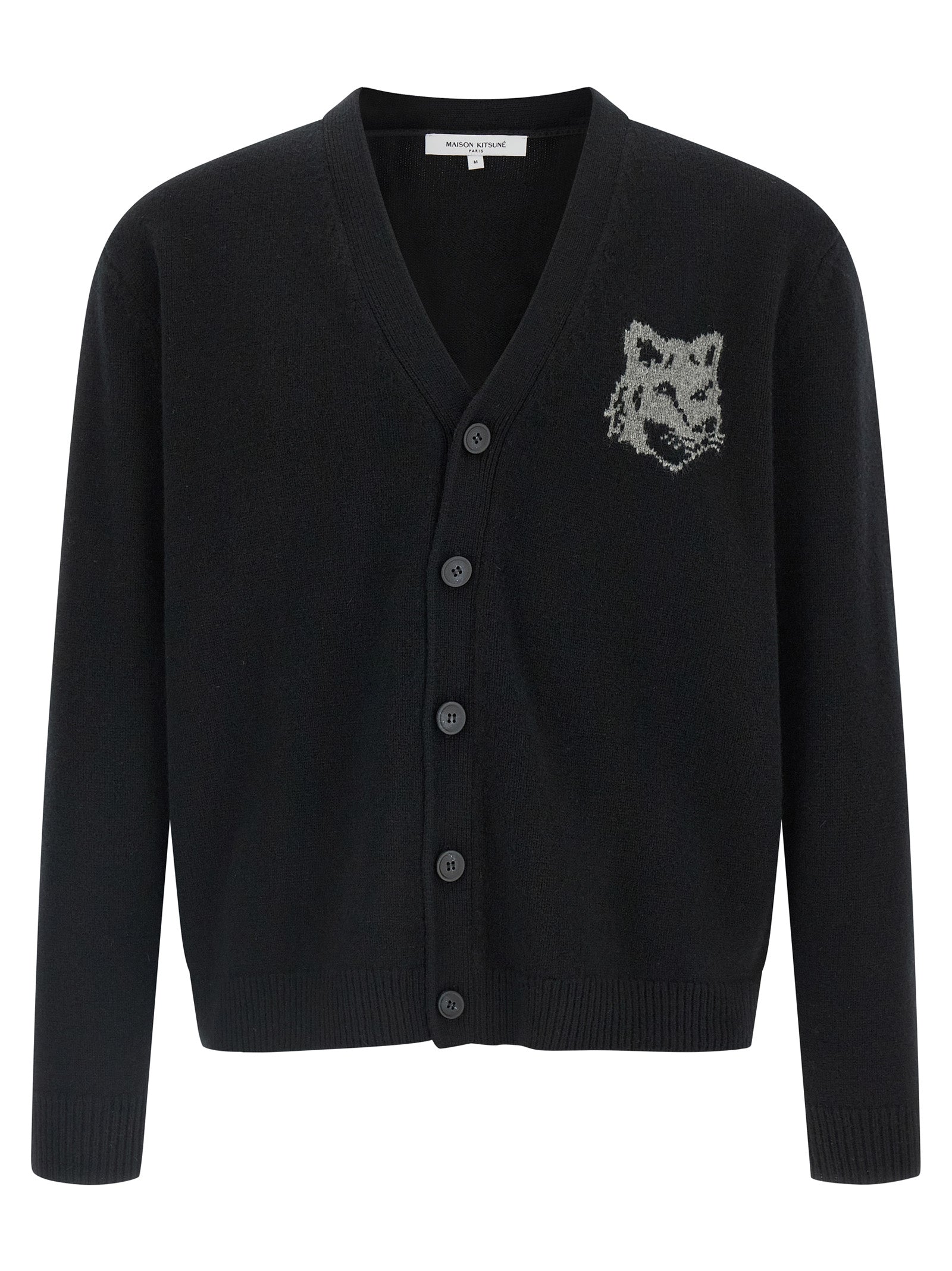 Maison Kitsuné Black Merino Wool Cardigan