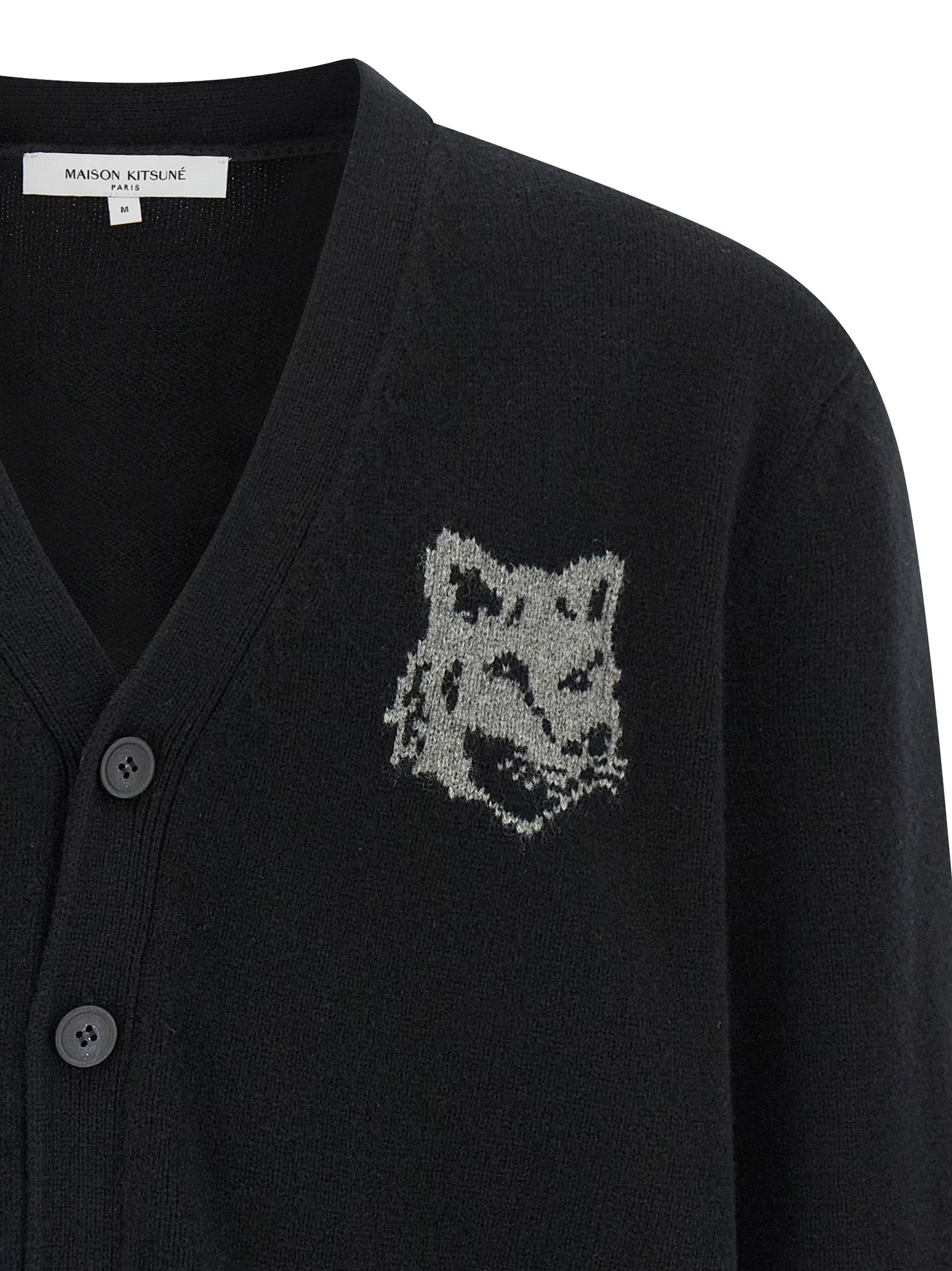 Maison Kitsuné Black Merino Wool Cardigan