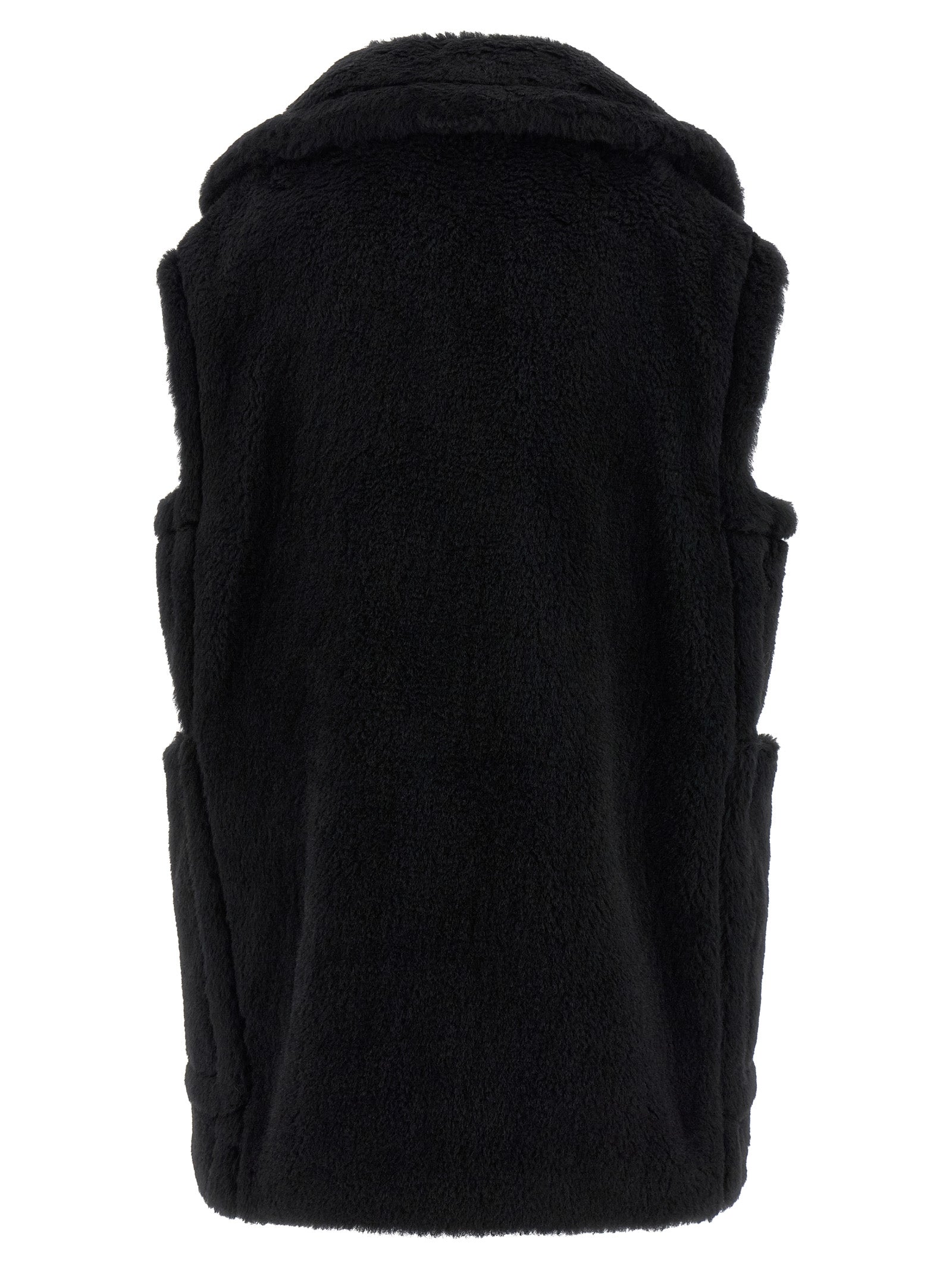Max Mara Black Alpaca Leather Sleeveless Jacket