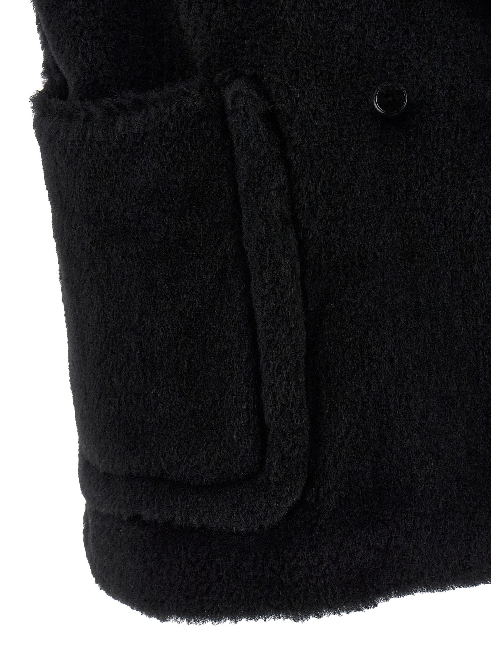 Max Mara Black Alpaca Leather Sleeveless Jacket