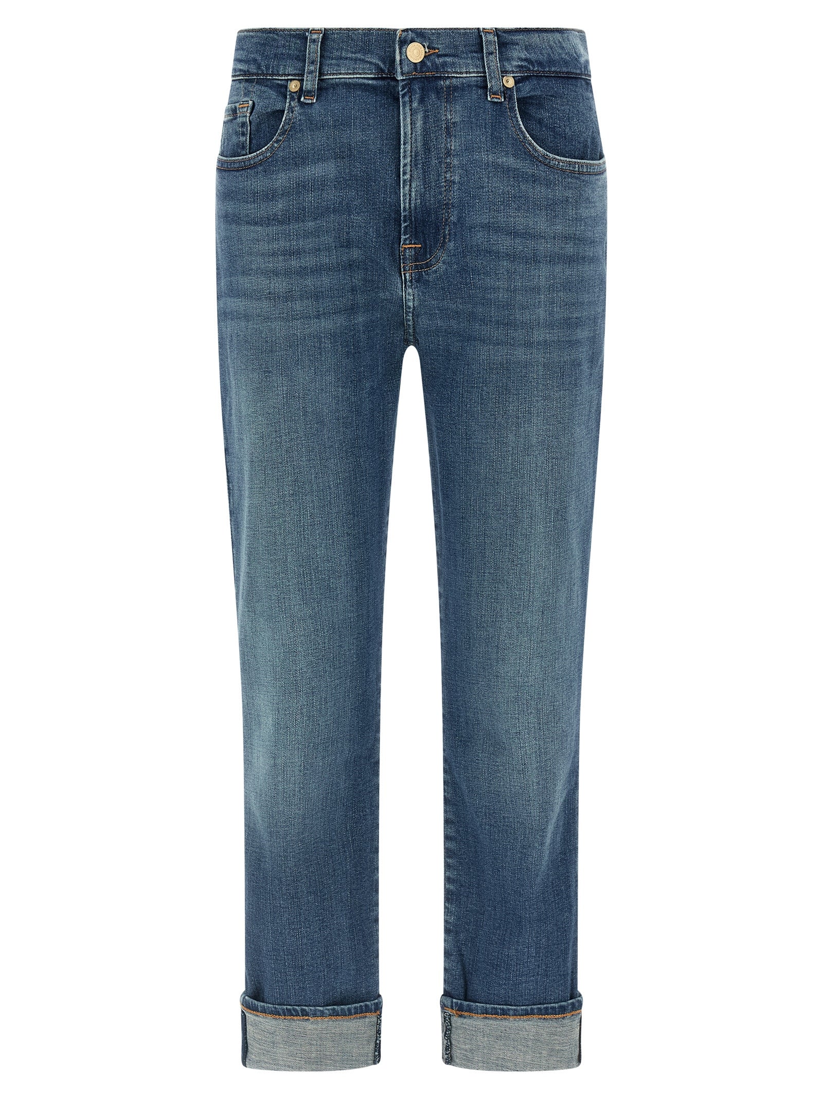 7 For All Mankind Blue Cotton Relaxed Fit Jeans