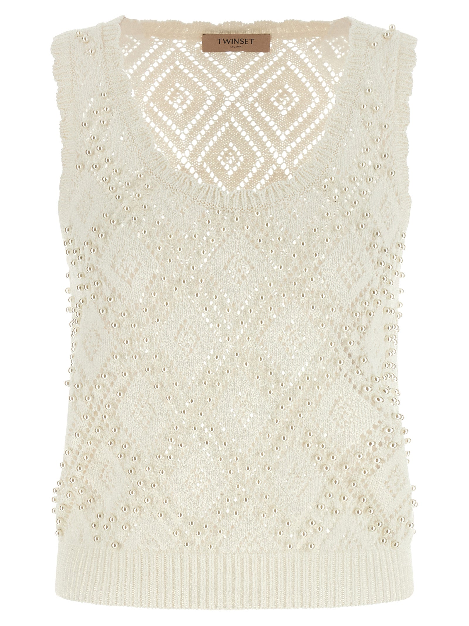 Twinset White Cotton Sleeveles T-Shirt