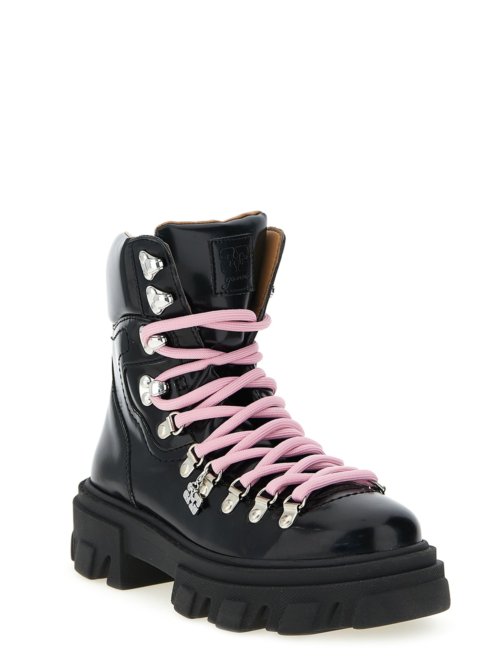 Ganni Black Polyester Lace-Up Boots