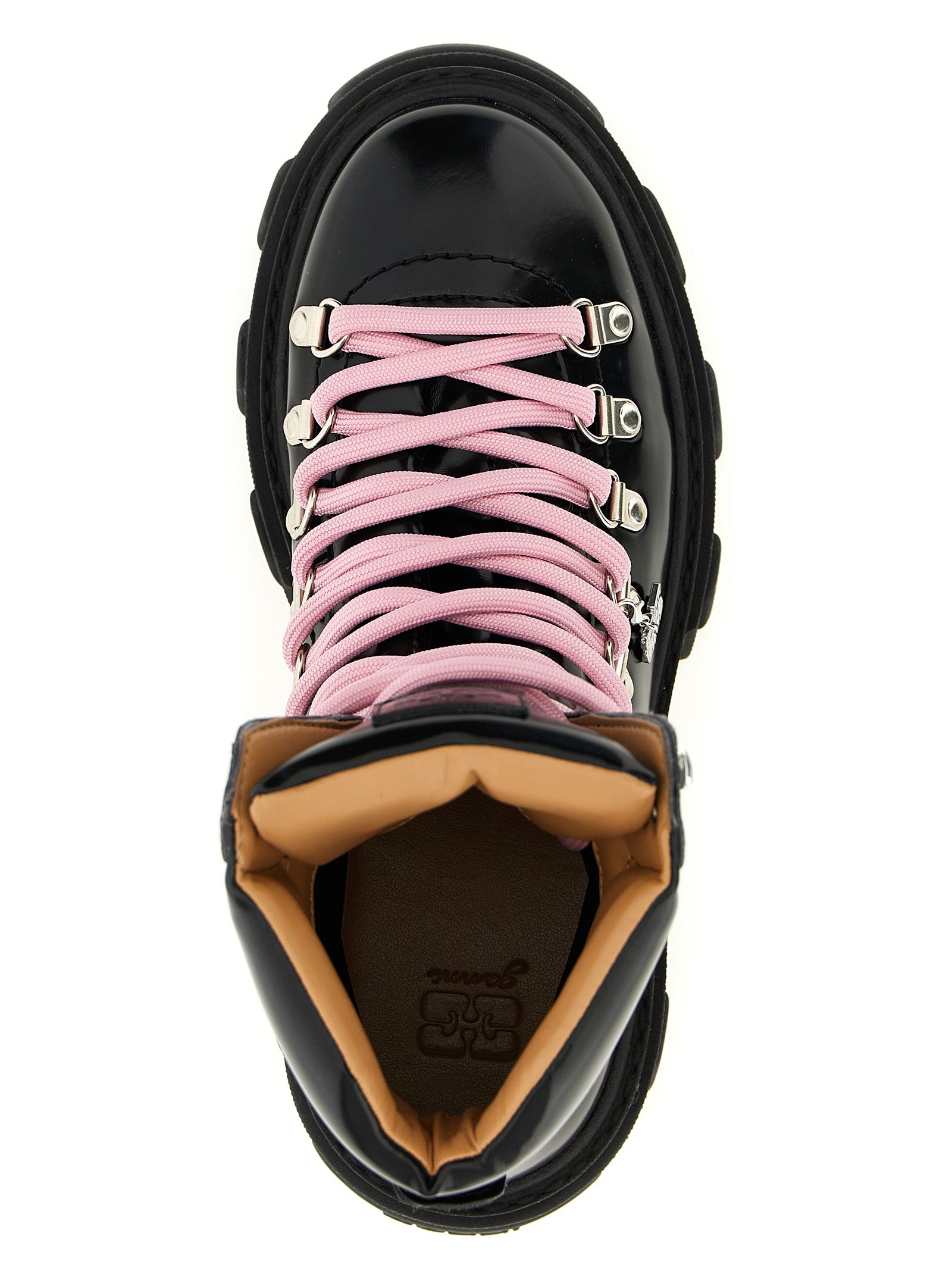 Ganni Black Polyester Lace-Up Boots