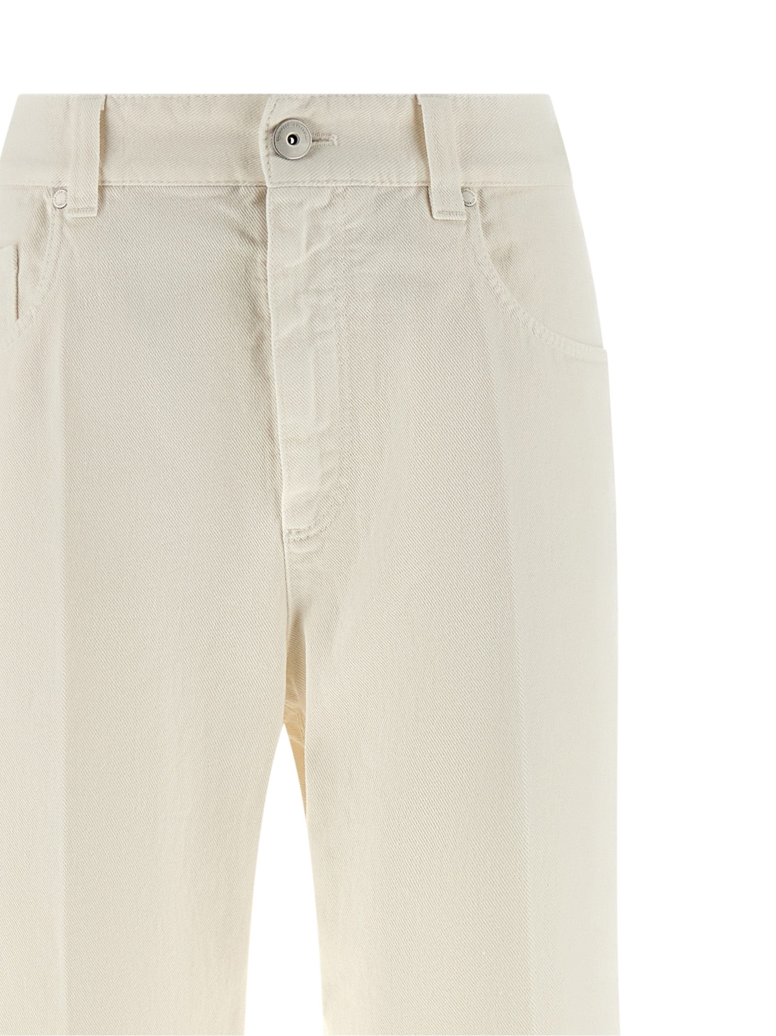 Brunello Cucinelli White Cotton Relaxed Fit Jeans