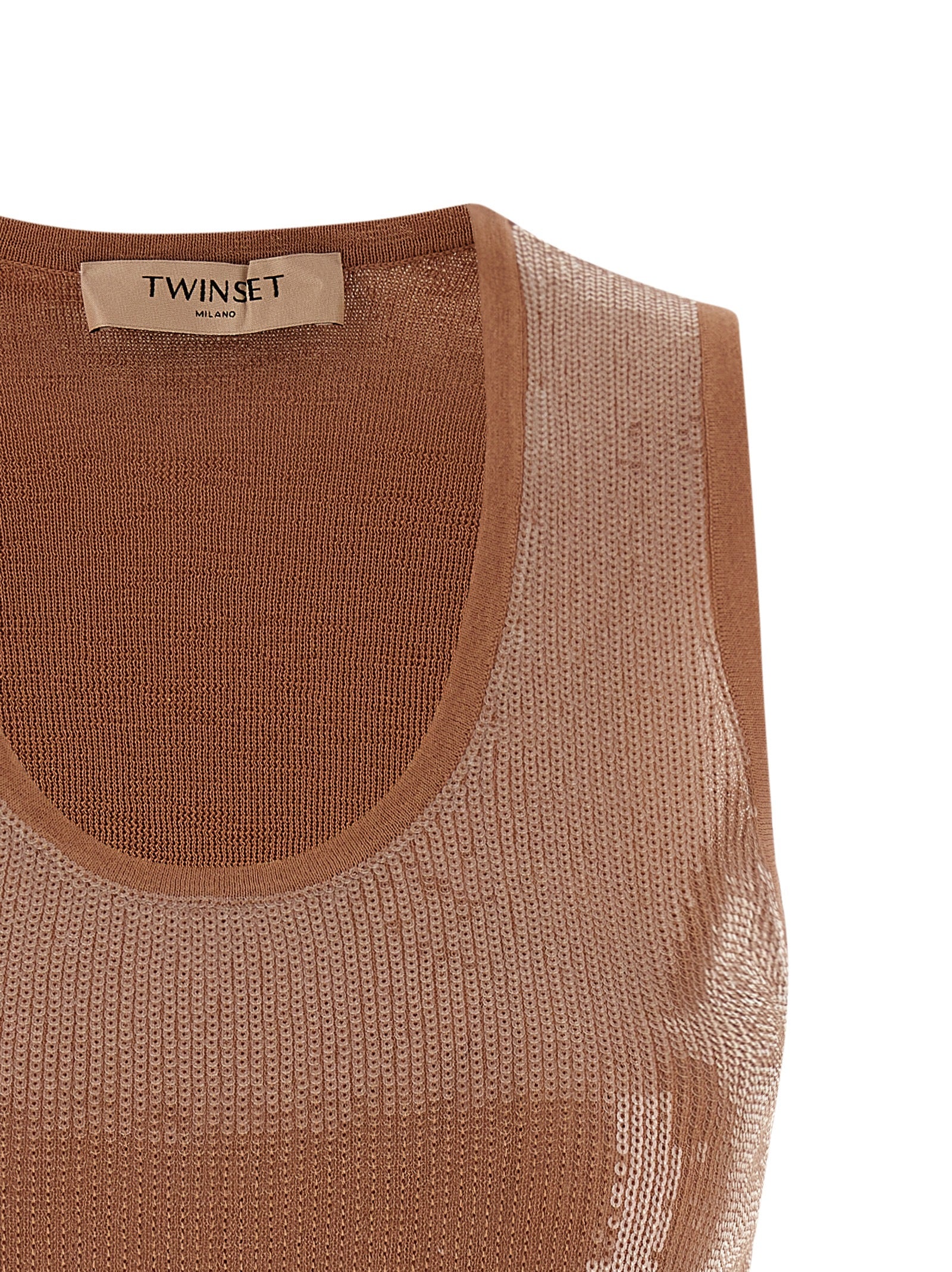 Twinset Brown Cotton Sleeveles T-Shirt