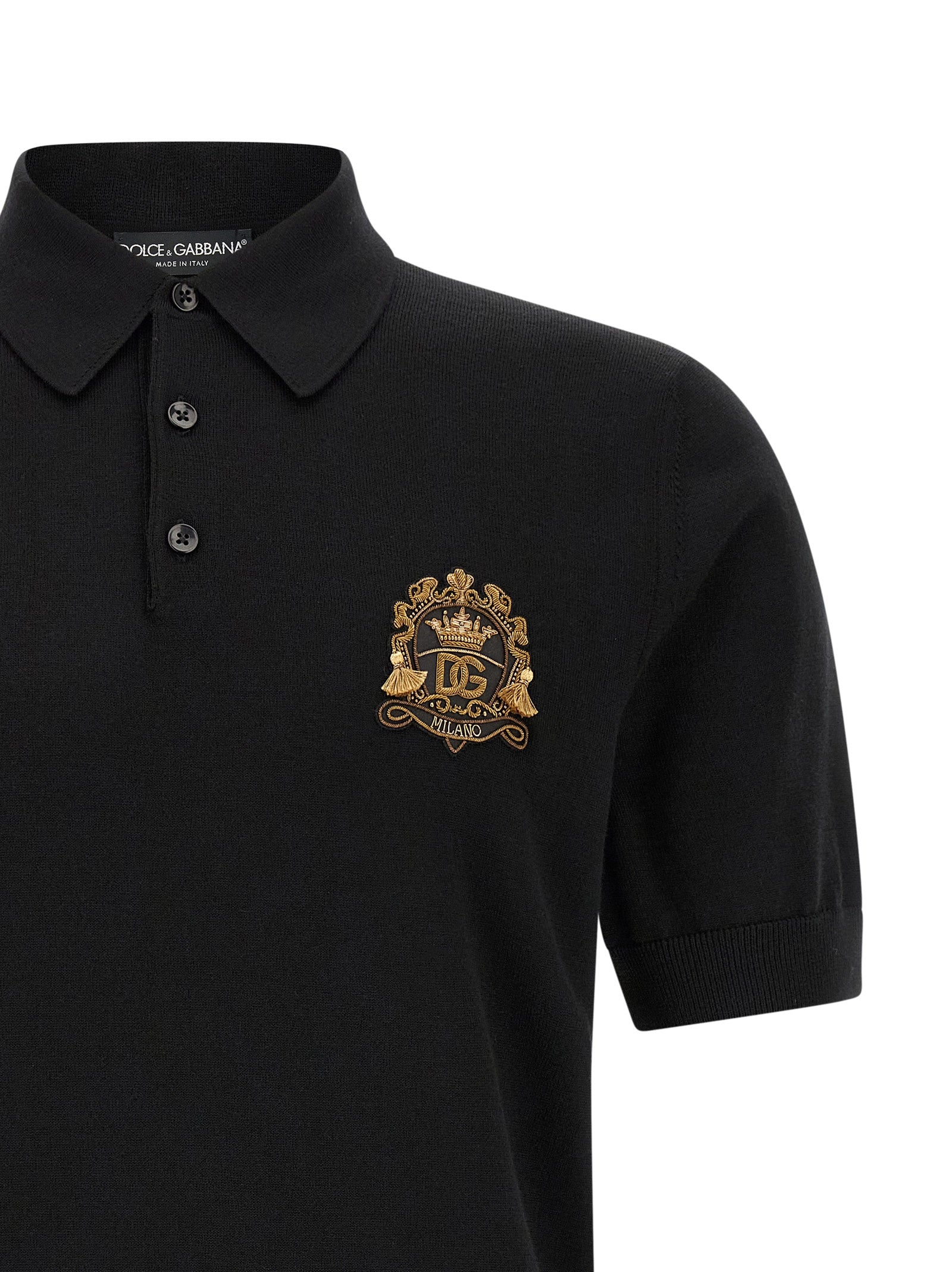 Dolce & Gabbana Black Virgin Wool Polo Shirt
