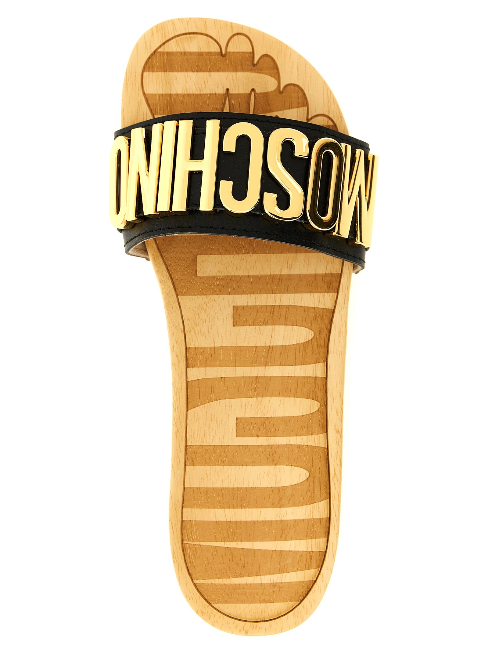 Moschino Black Calfskin Slides