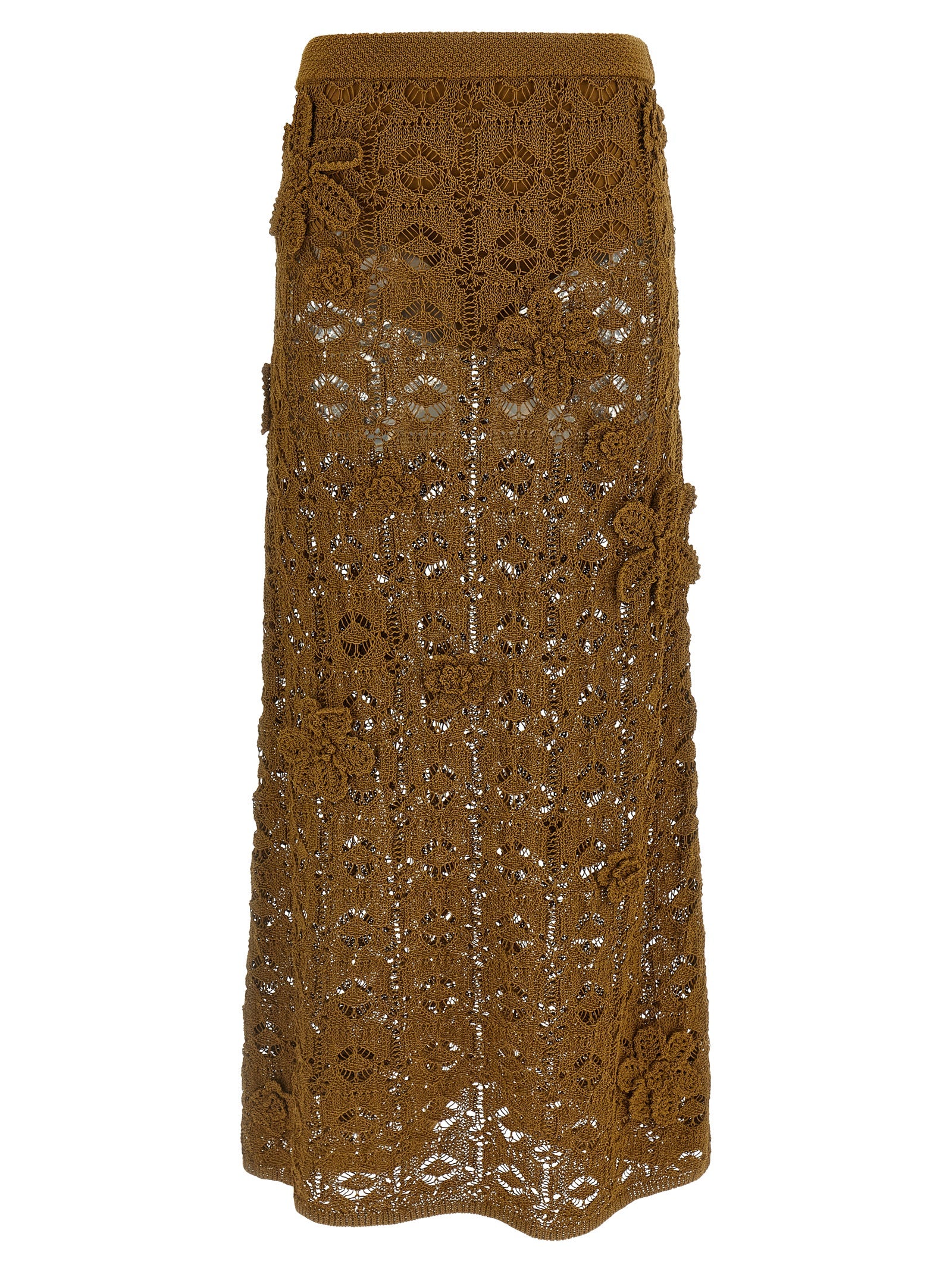 PINKO Brown Cotton Midi Skirt