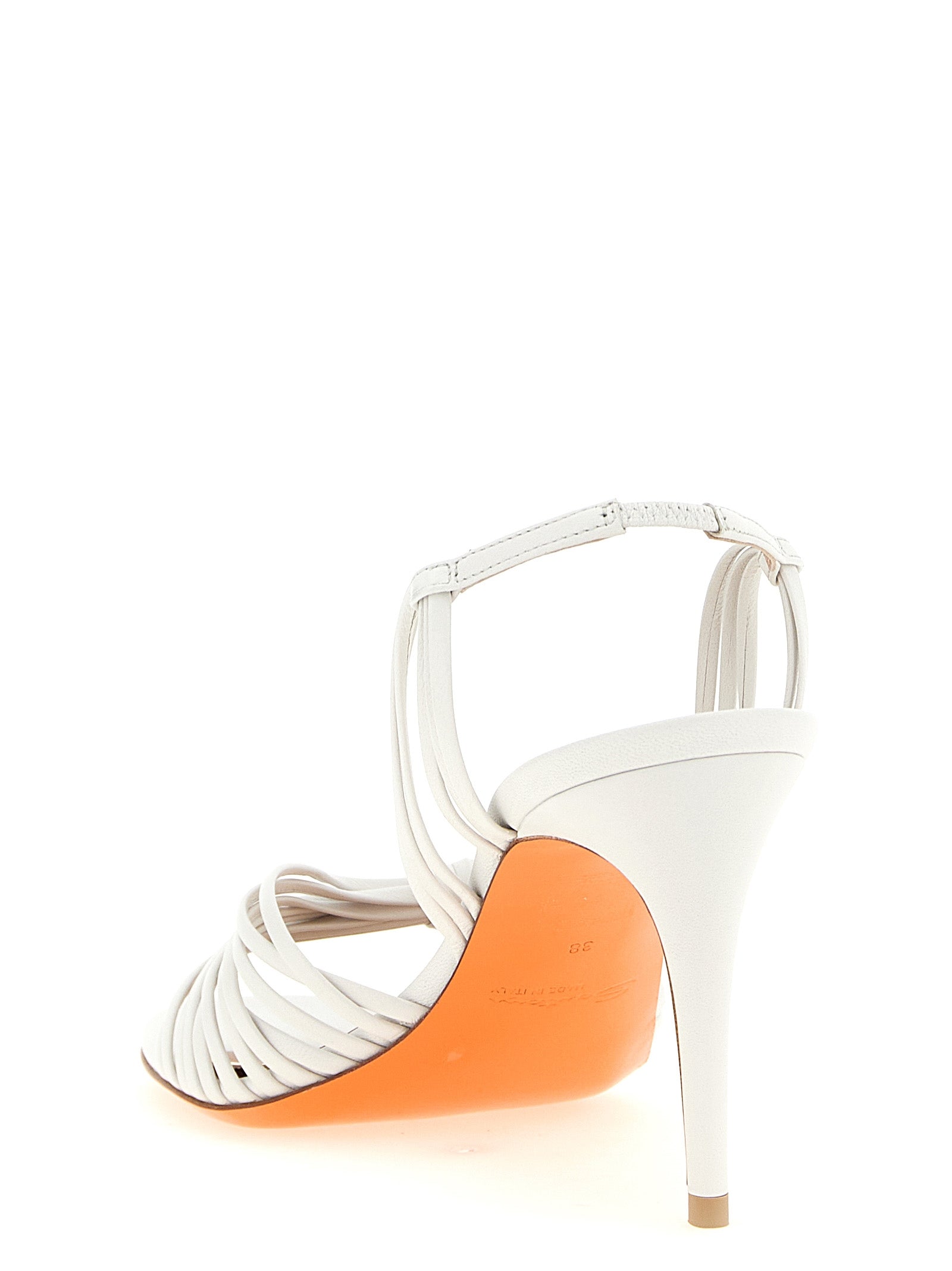 Santoni White Lamb Leather Stiletto Heel Sandals