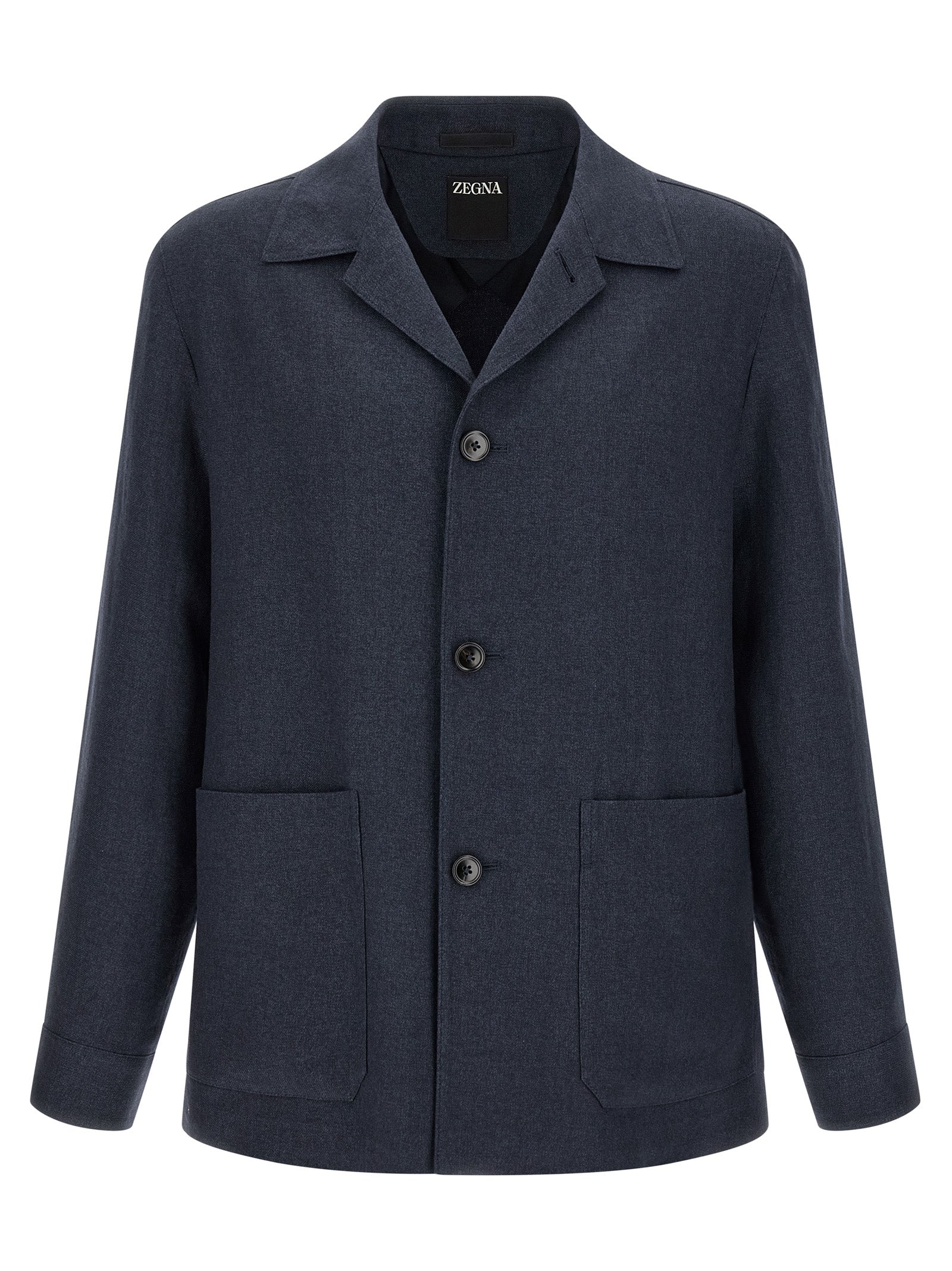 ZEGNA Blue Linen Full-Length Jacket