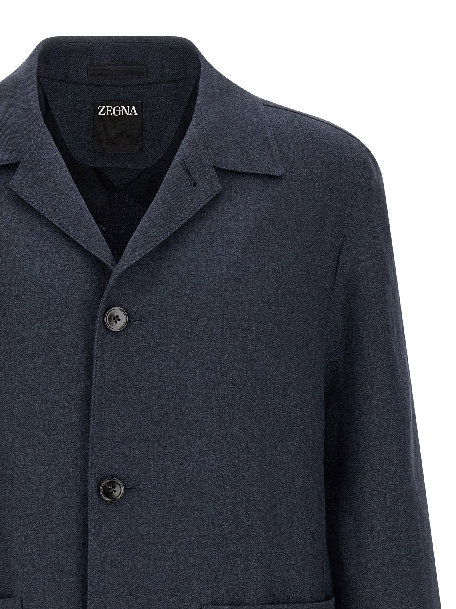 ZEGNA Blue Linen Full-Length Jacket